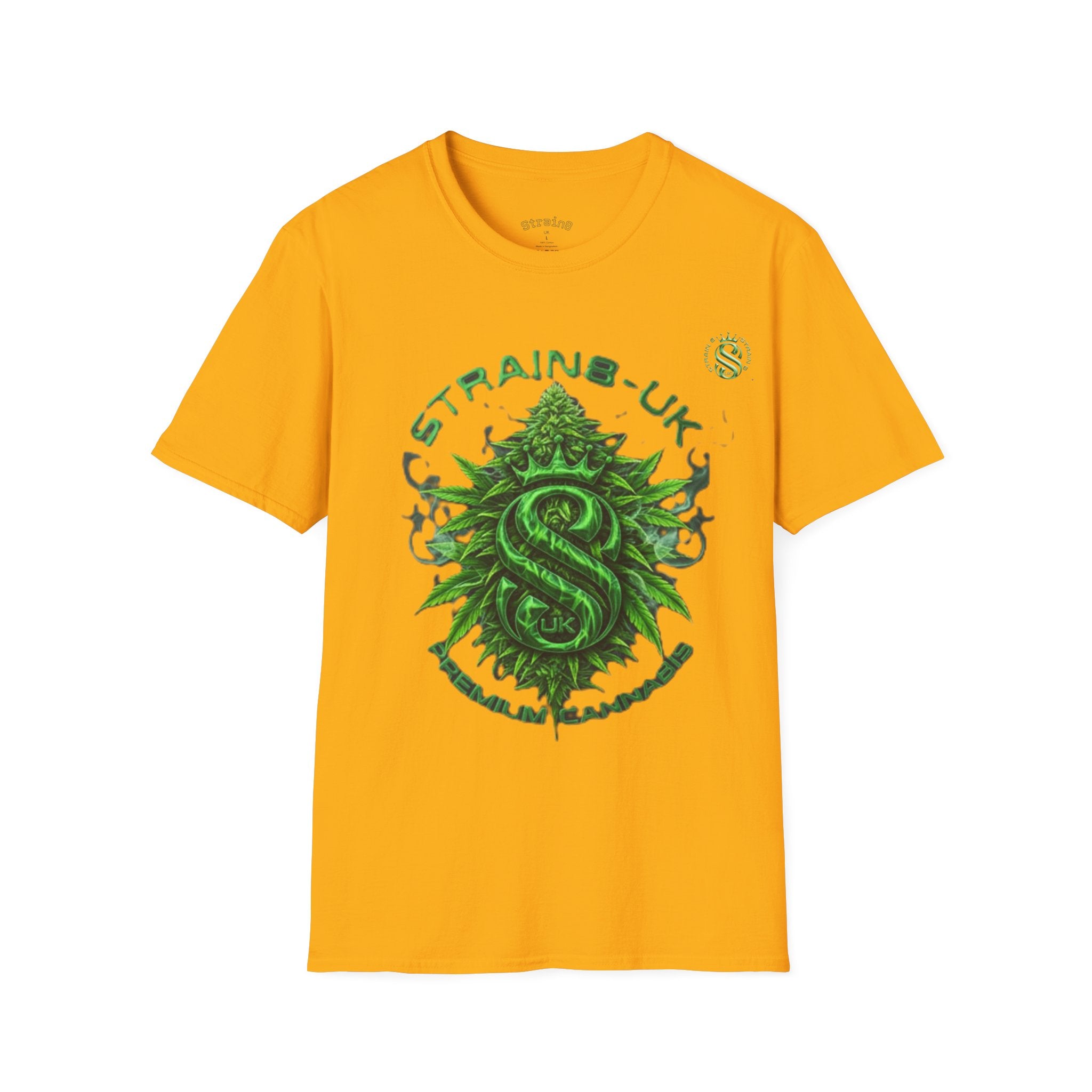Strain8-UK logo/cannabis T-Shirt — Green Snake Crest 'STRAIN8-UK' Graphic Tee