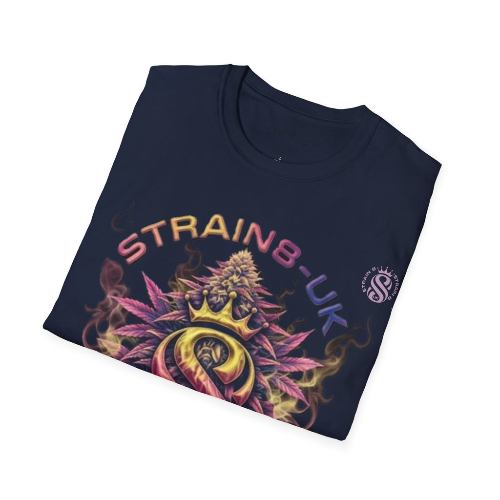 Strain8-UK T‑Shirt — Vibrant Psychedelic Leaf&Logo ‘STRAIN8-UK’ Graphic Tee