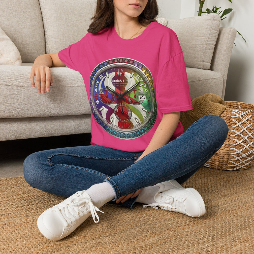Rainbow Watch Face Graphic T‑Shirt —Strain8-UK Colourful Timepiece Dial Design