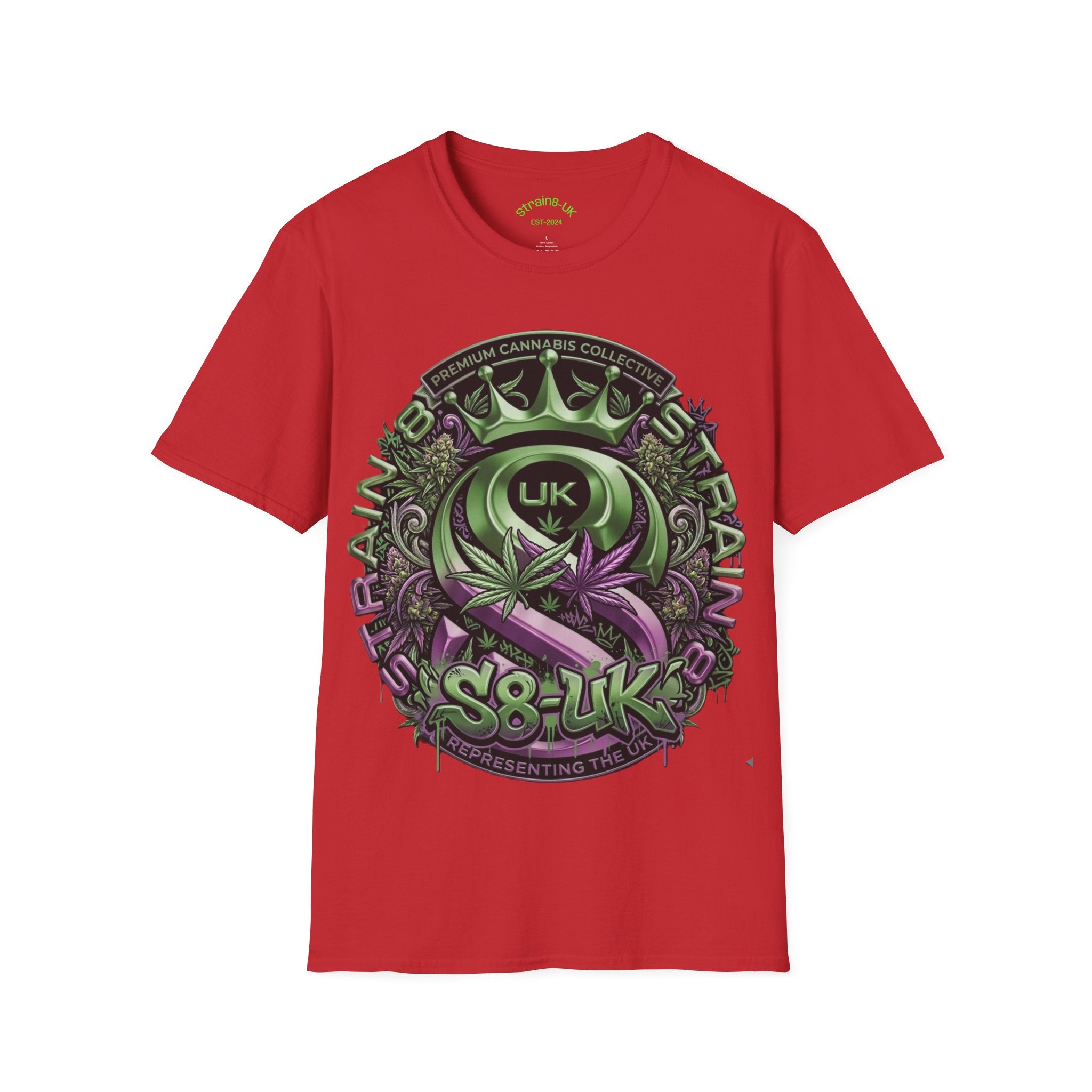 Strain8-UK Cannabis Crown Graffiti T-Shirt — S8-UK Green & Purple Streetwear