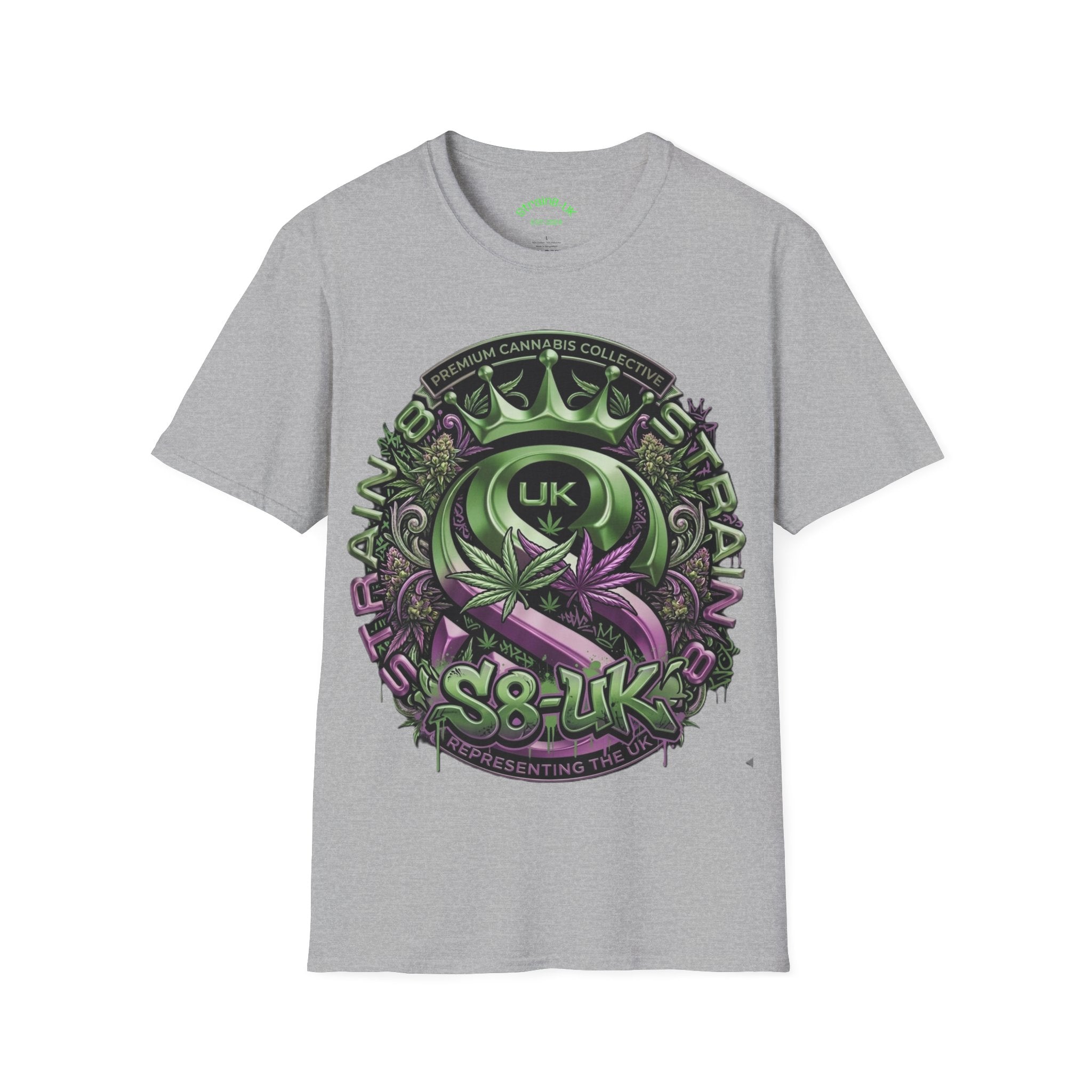 Strain8-UK Cannabis Crown Graffiti T-Shirt — S8-UK Green & Purple Streetwear