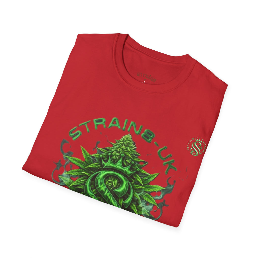 Strain8-UK logo/cannabis T-Shirt — Green Snake Crest 'STRAIN8-UK' Graphic Tee