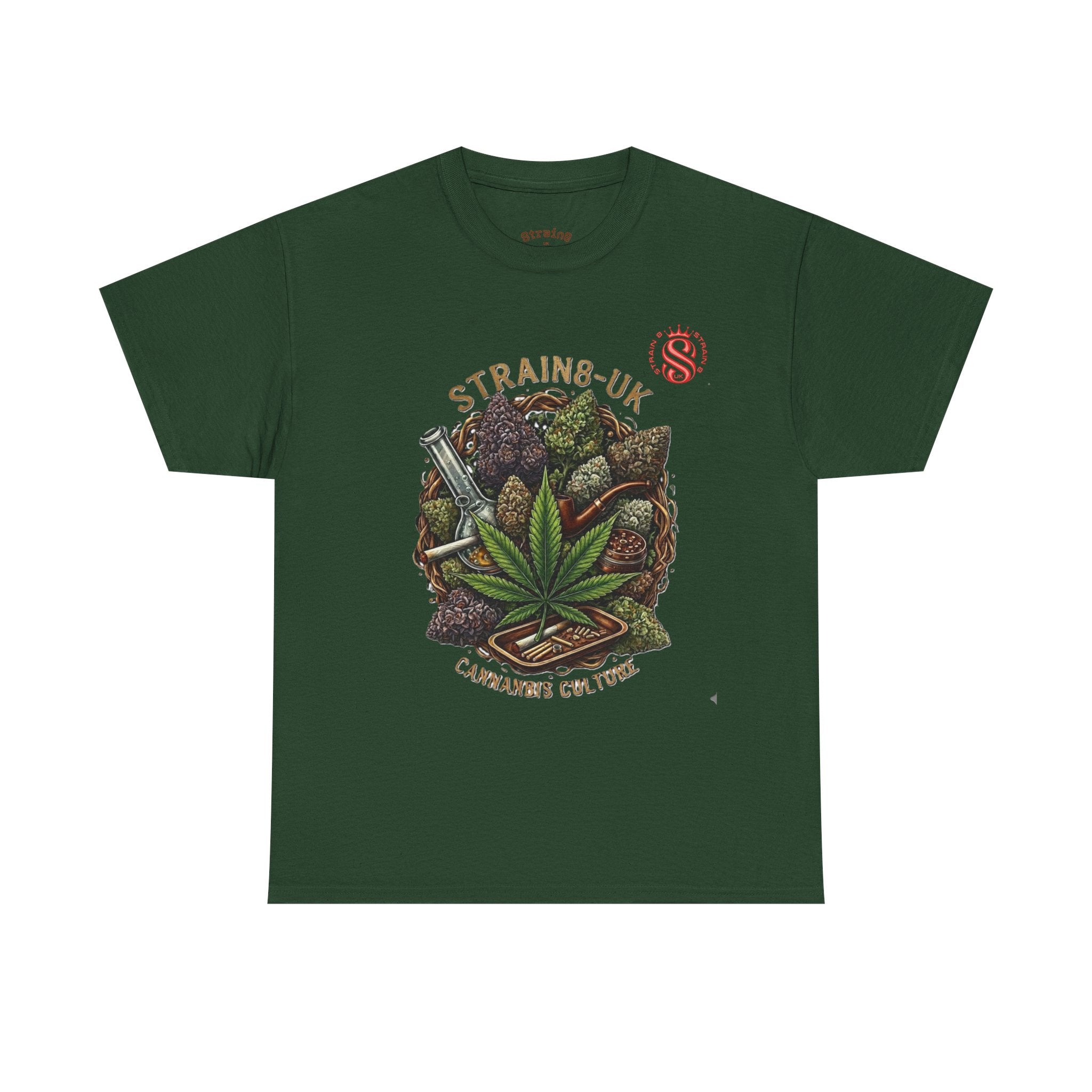 Strain8-UK Cannabis Culture T-Shirt — "Strain8-UK" Vintage Marijuana Leaf Graphic Tee