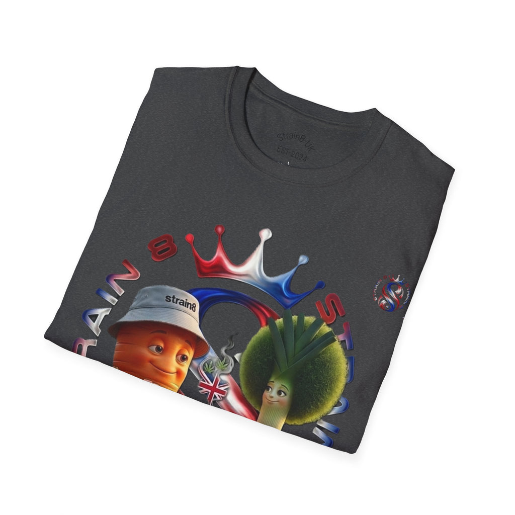 The Royal Strain8-UK T‑Shirt – Cute Cartoon Ted the carrot & Lucy the leak Veggie Characters Tee