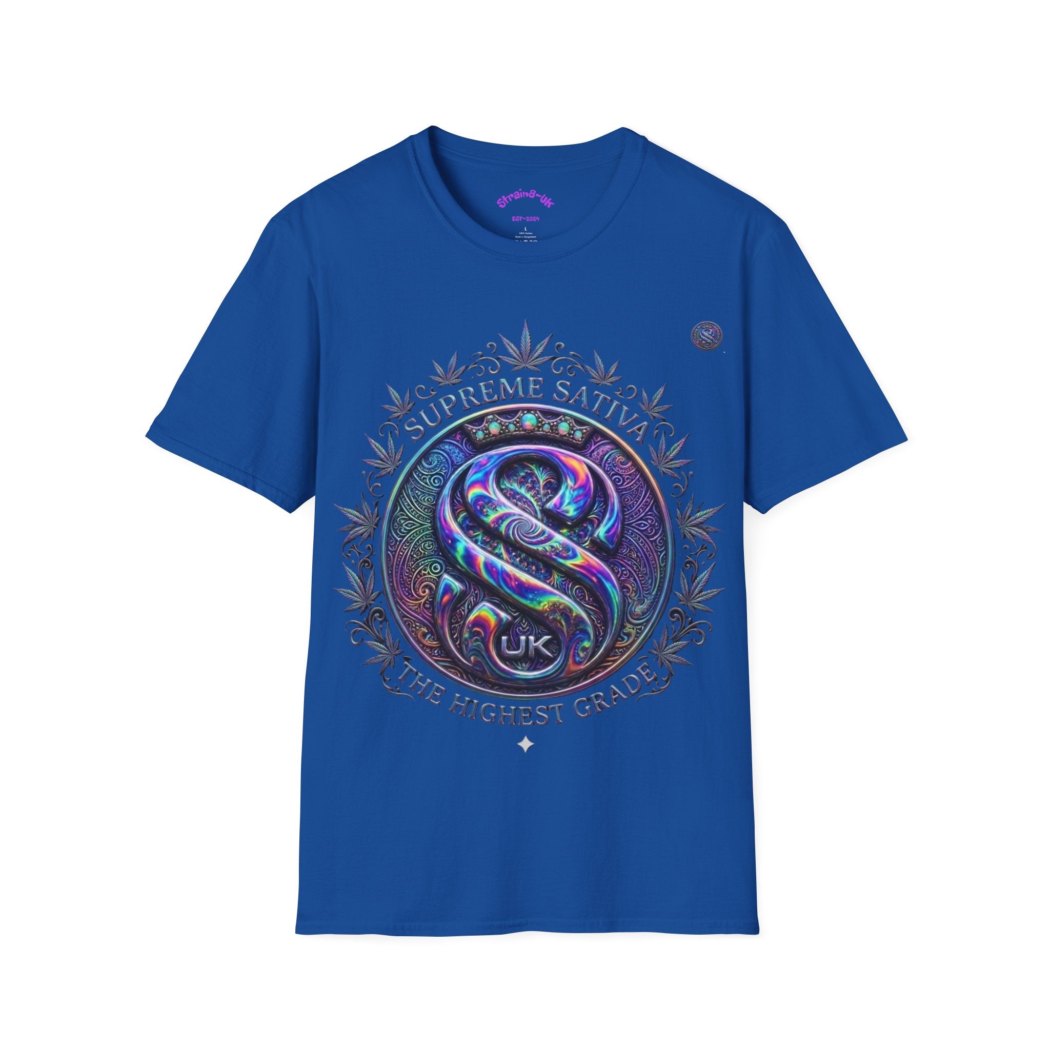 Strain8-UK Supreme Sativa Graphic T‑Shirt — "The Highest Grade" Psychedelic Logo Tee