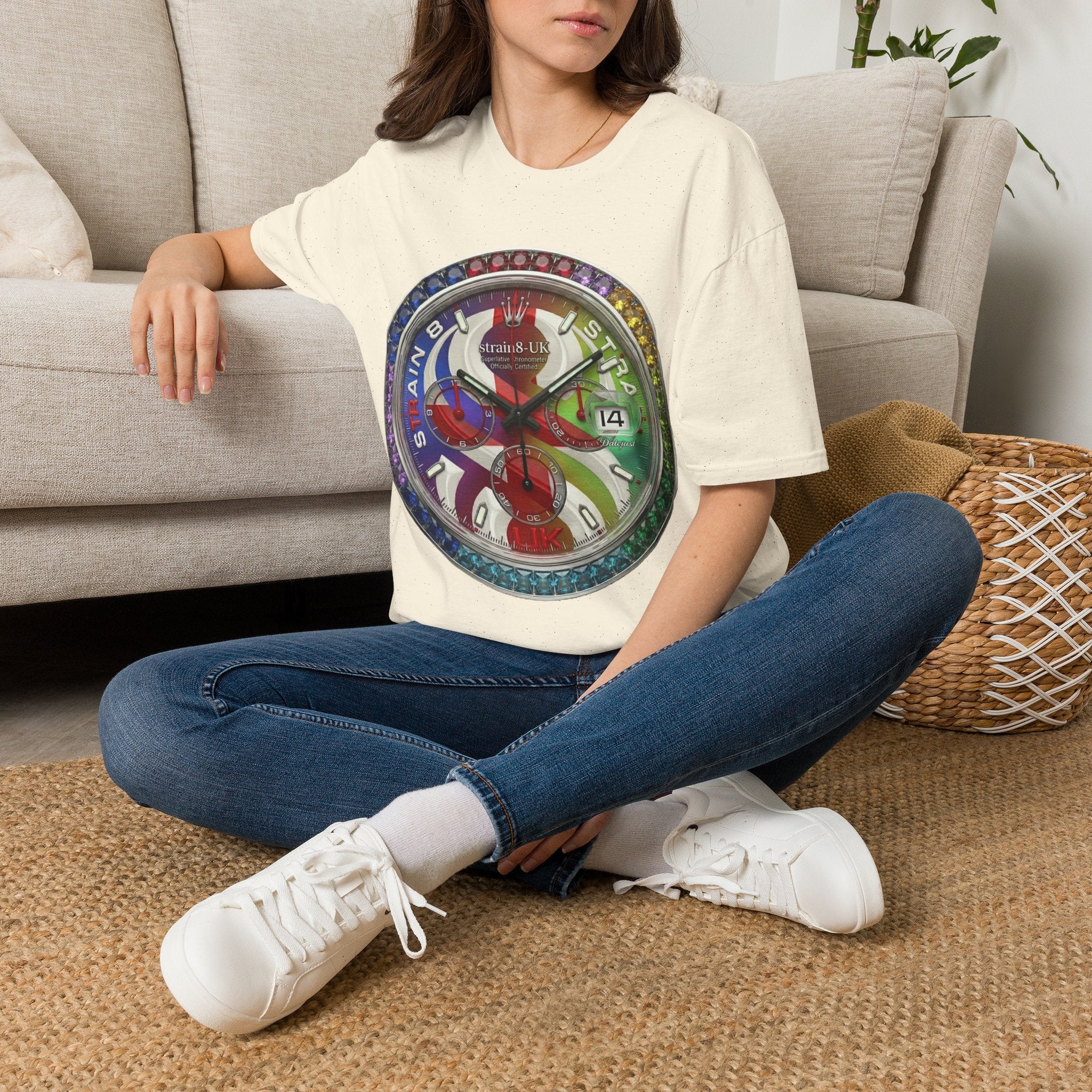 Rainbow Watch Face Graphic T‑Shirt —Strain8-UK Colourful Timepiece Dial Design