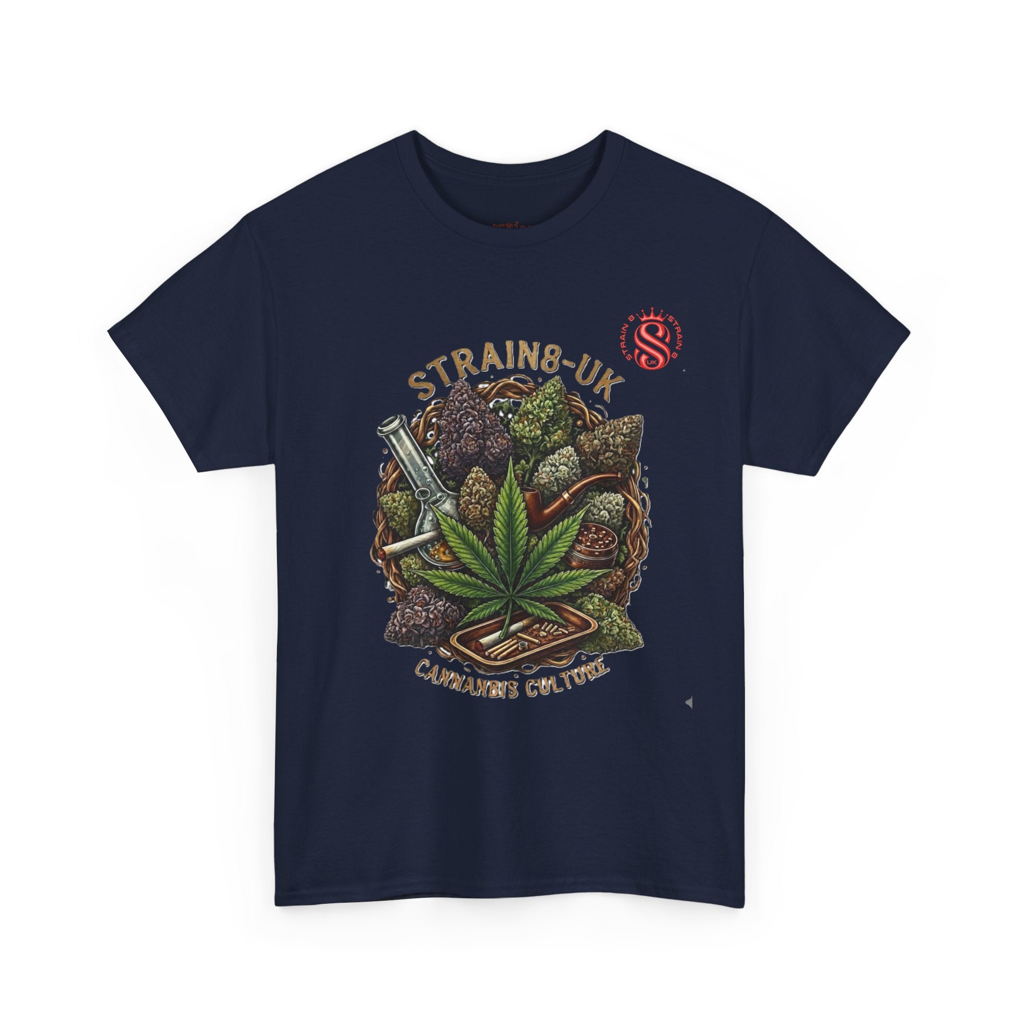 Strain8-UK Cannabis Culture T-Shirt — "Strain8-UK" Vintage Marijuana Leaf Graphic Tee