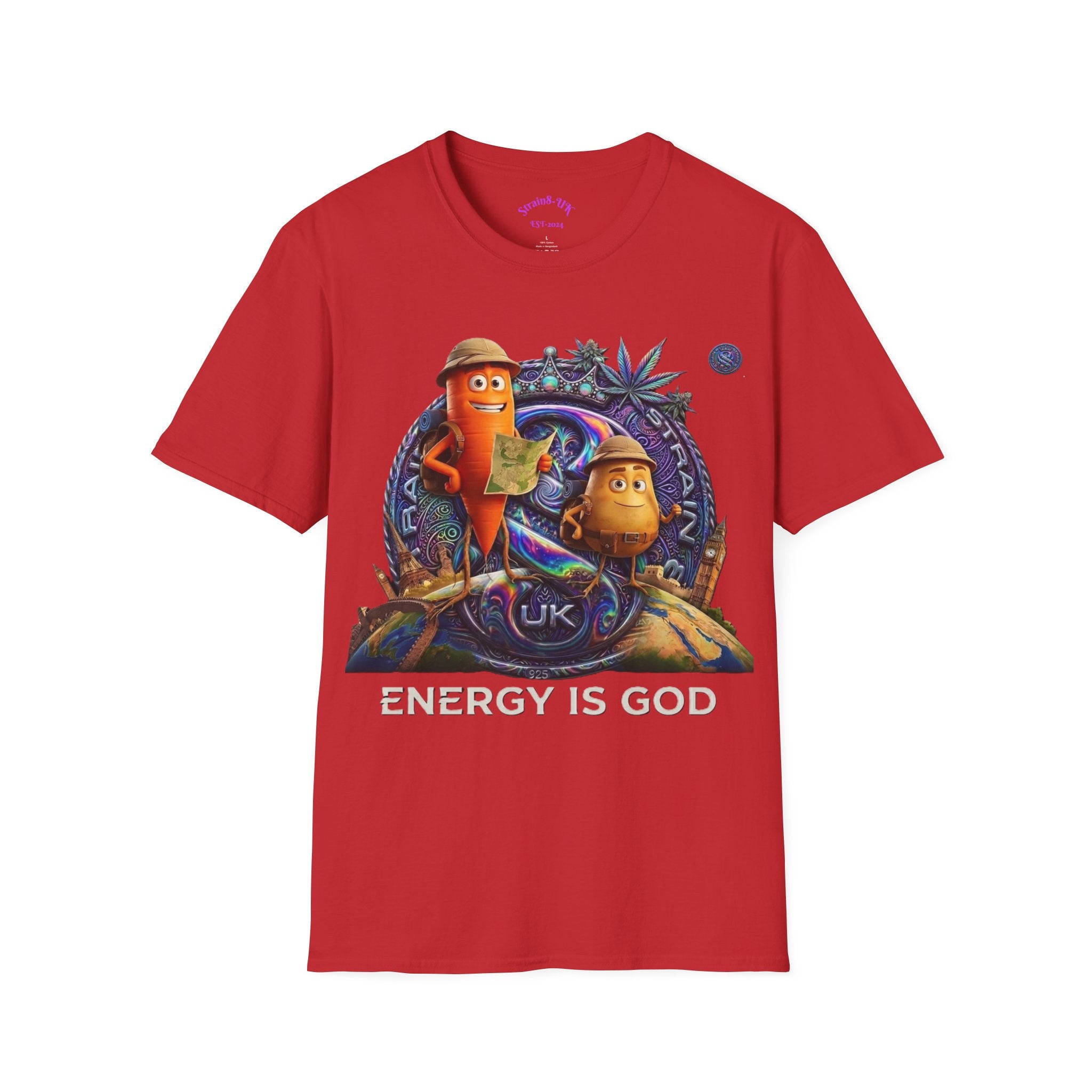Strain8-UK Ted&Fred Energy Is God T-Shirt — Retro Cartoon Space Energy Design