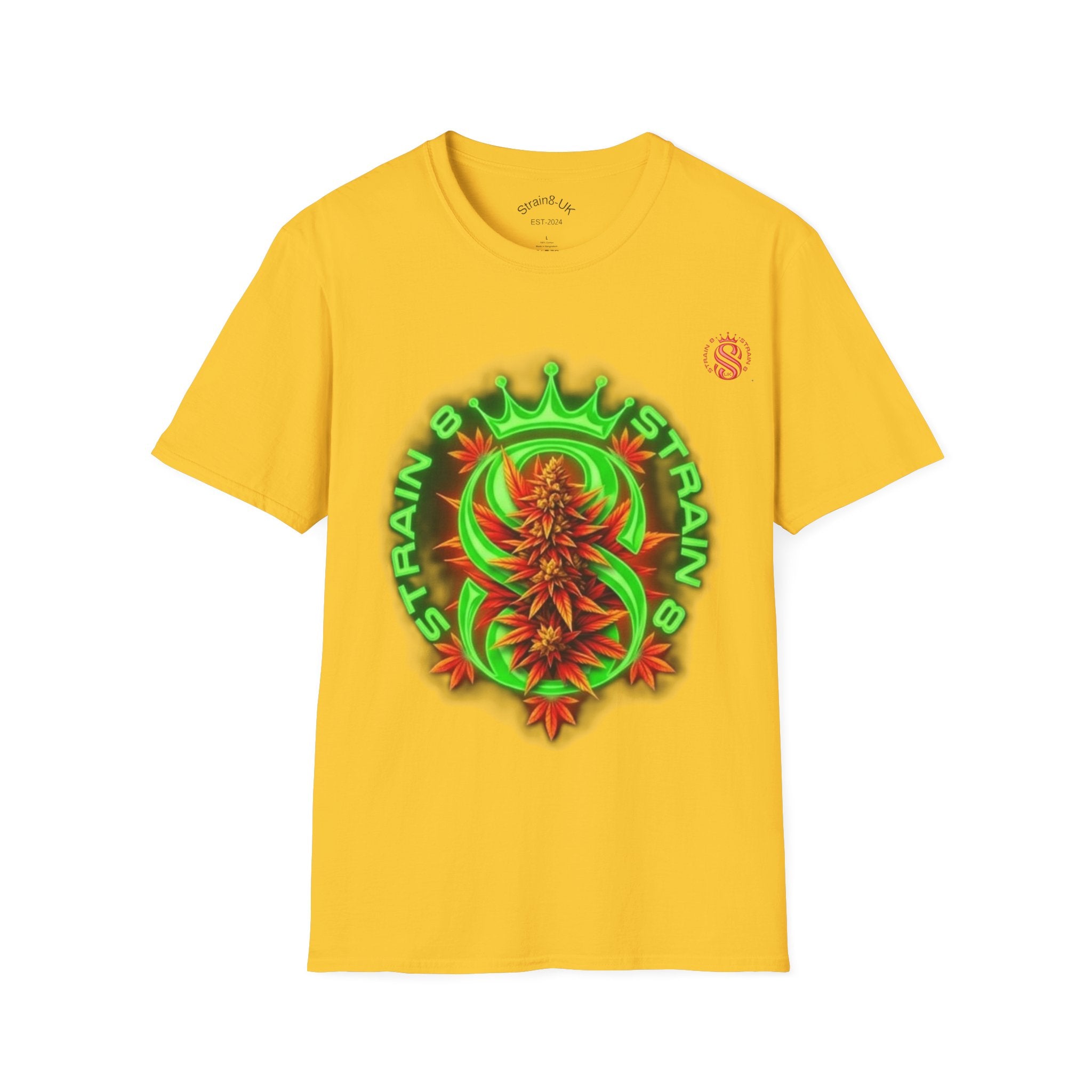 Strain8-UK Cannabis Crown Tee — Green & Red 'Strain8-UK' Graphic T-Shirt