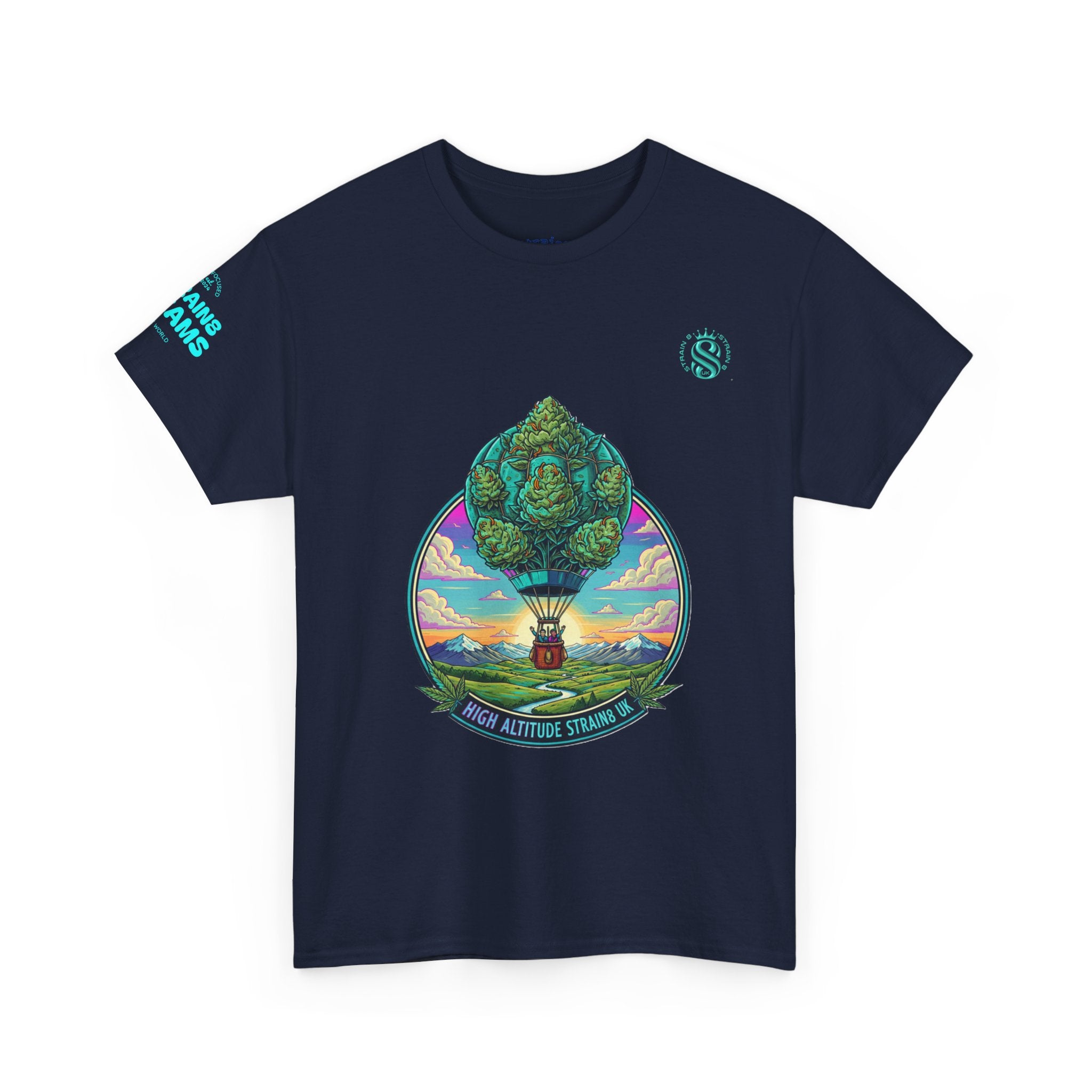 Strain8-UK T-Shirt — "High Altitude Strains" Hot Air Balloon Tree Graphic Tee