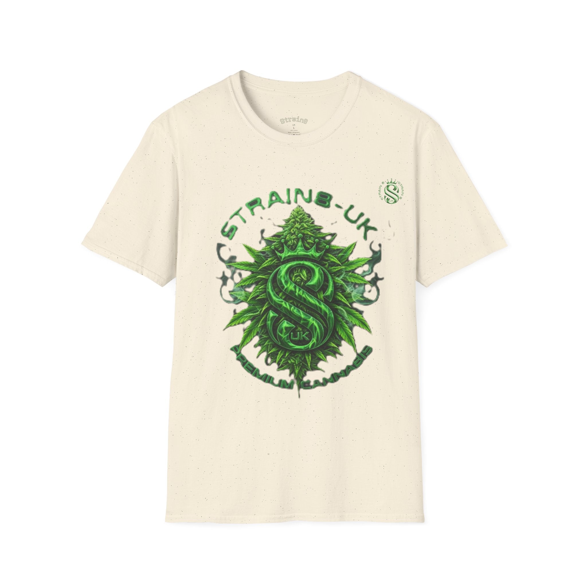 Strain8-UK logo/cannabis T-Shirt — Green Snake Crest 'STRAIN8-UK' Graphic Tee