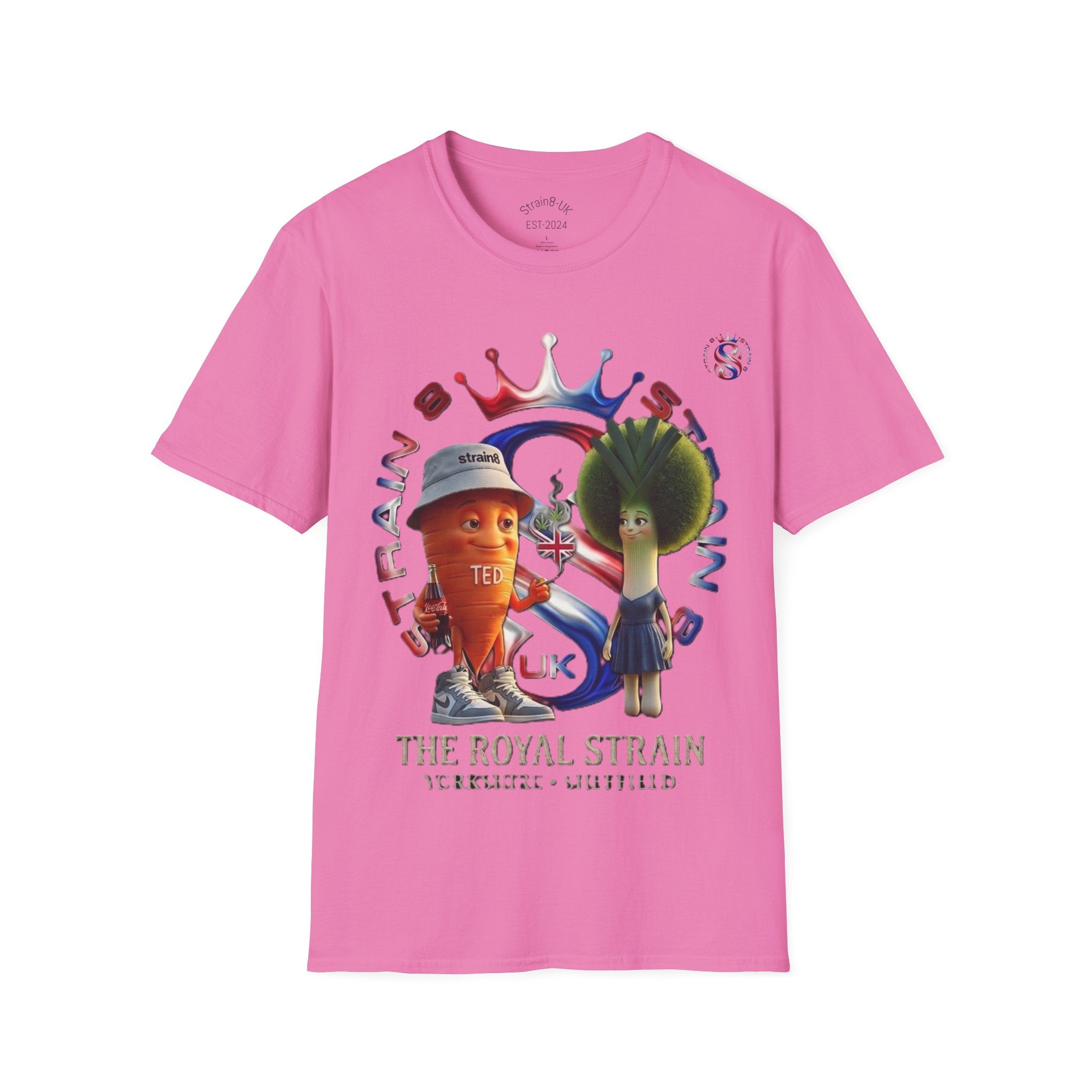 The Royal Strain8-UK T‑Shirt – Cute Cartoon Ted the carrot & Lucy the leak Veggie Characters Tee