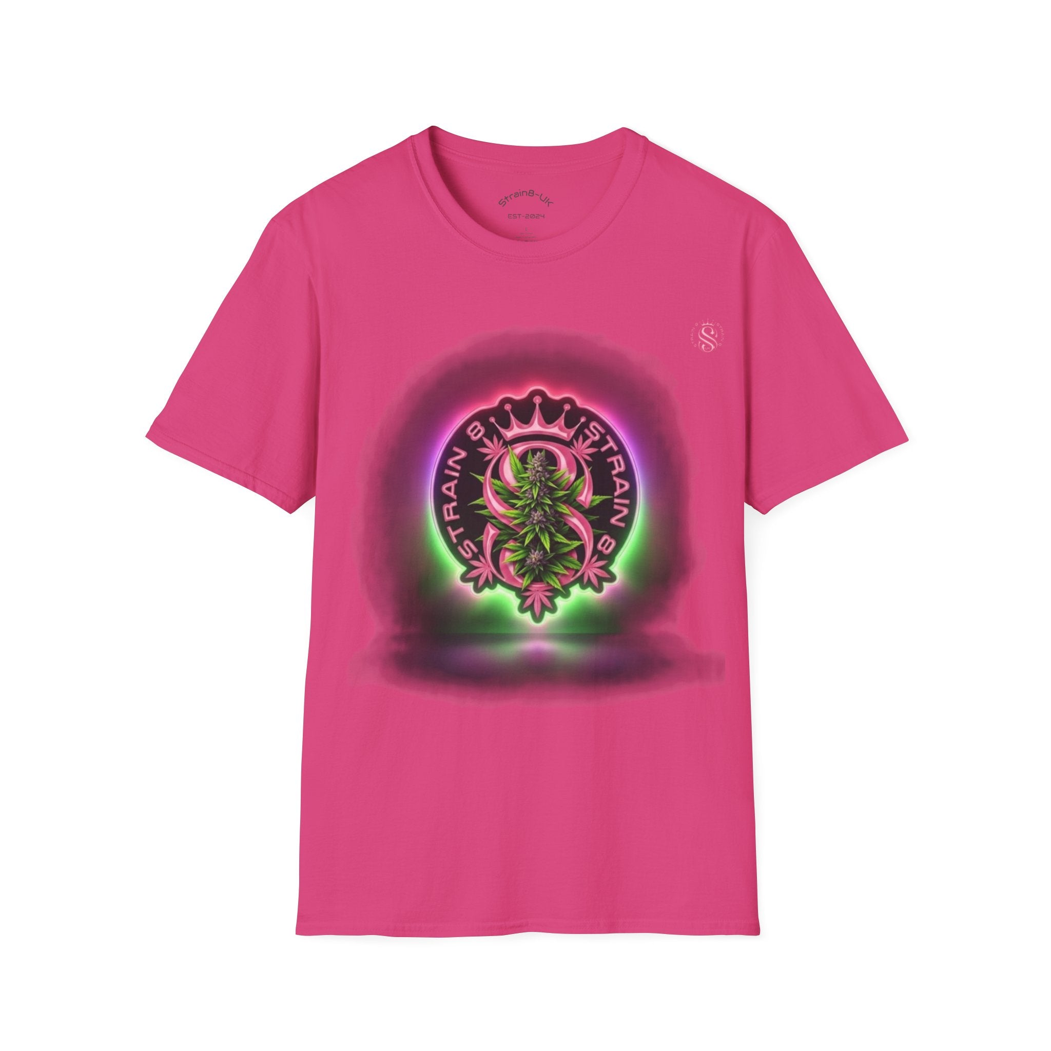 Unisex Softstyle Strain8-UK Neon Glow S8-UK Logo with flower Design T-Shirt