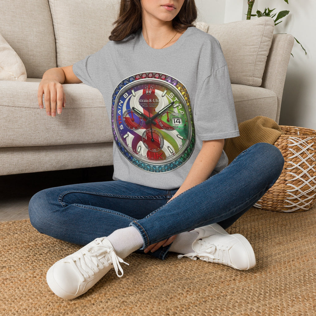 Rainbow Watch Face Graphic T‑Shirt —Strain8-UK Colourful Timepiece Dial Design