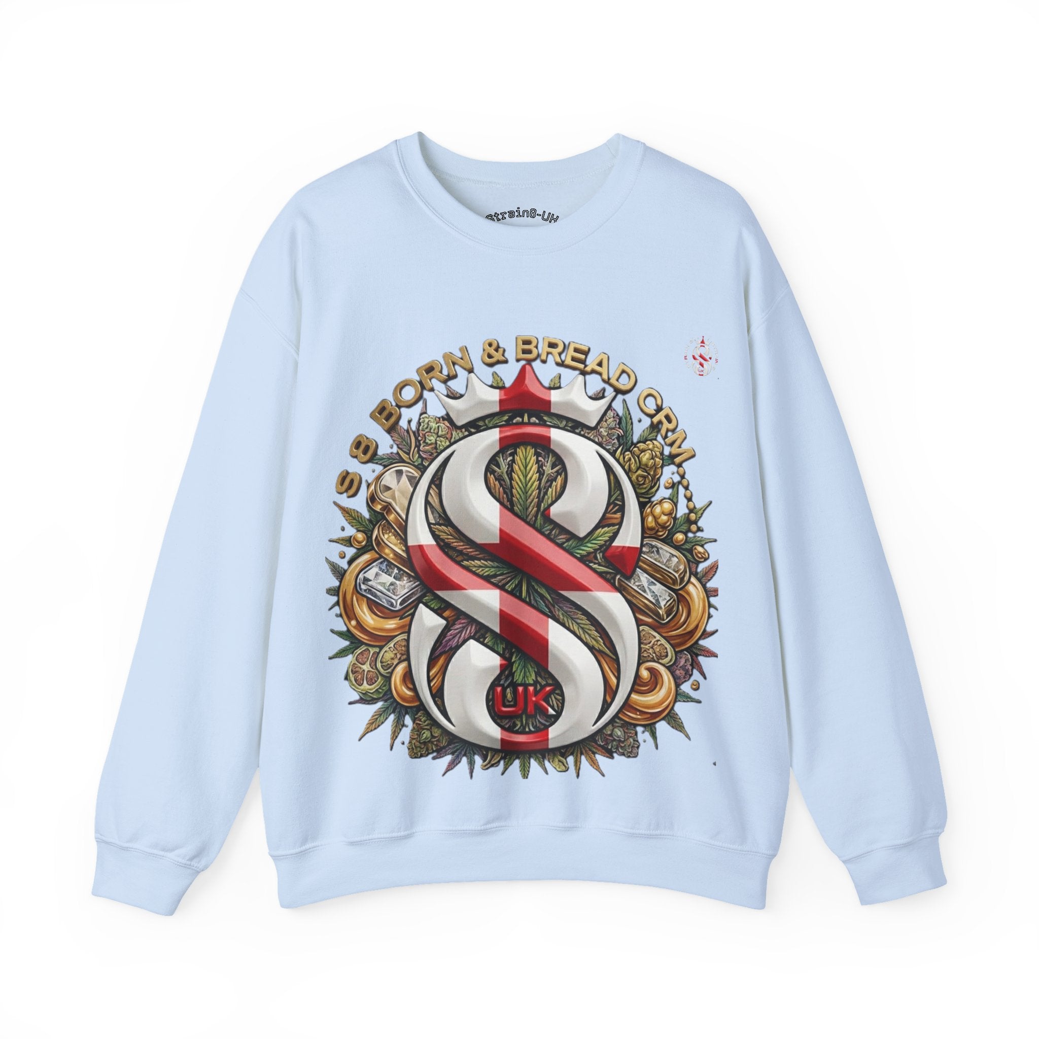 Crewneck Sweatshirt — Celtic S8-UK & Red Ribbon Emblem with ‘Born & Bread Again’ Graphic CRM EDITION