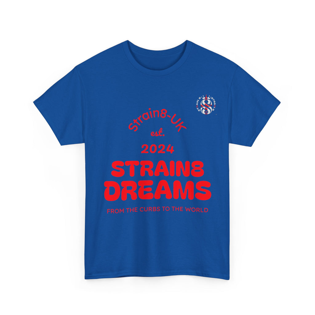 Strain8-UK Dreams 2024 St george cross & spanish flag original logo Tee — Graphic Band Tour Style T‑Shirt