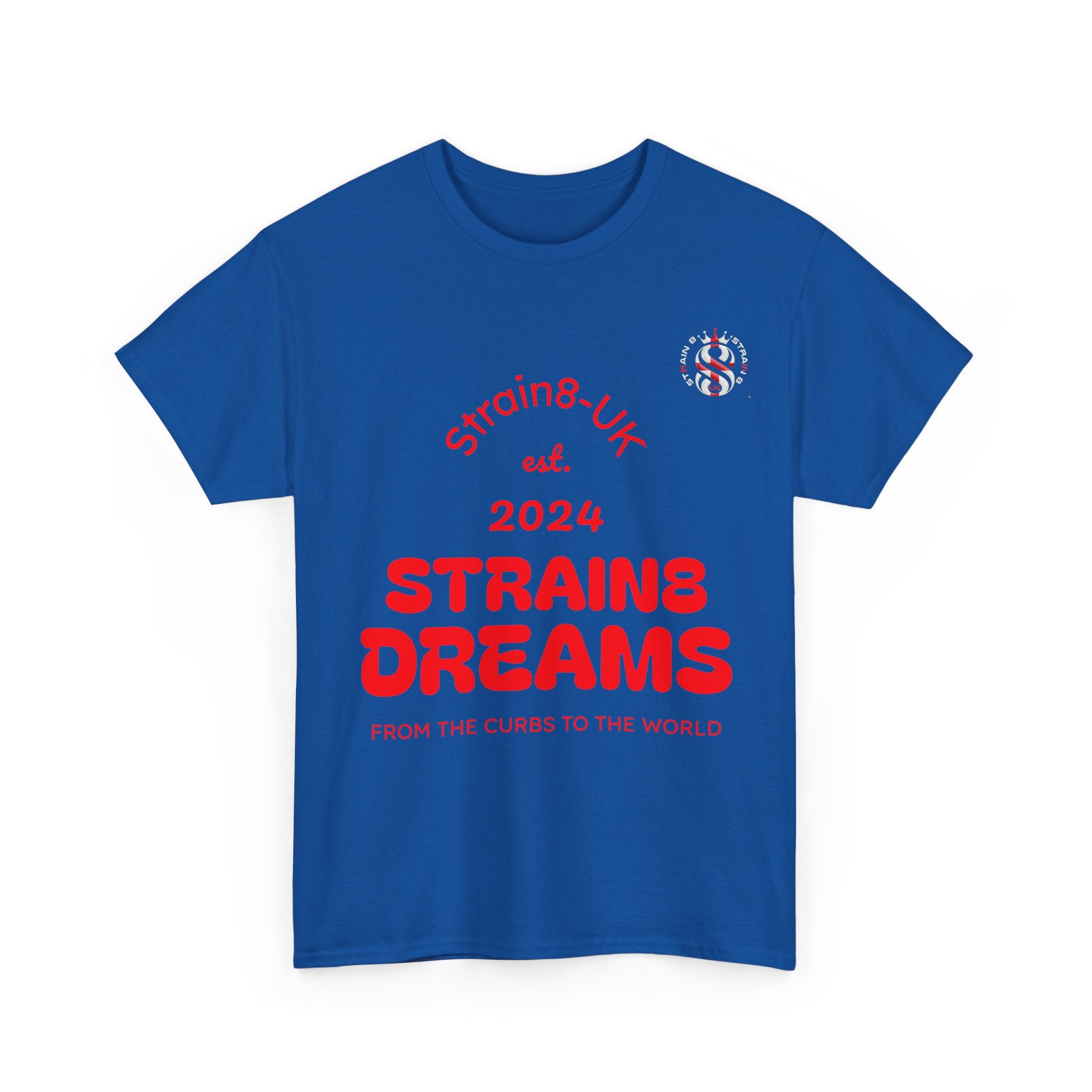 Strain8-UK Dreams 2024 St george cross & spanish flag original logo Tee — Graphic Band Tour Style T‑Shirt