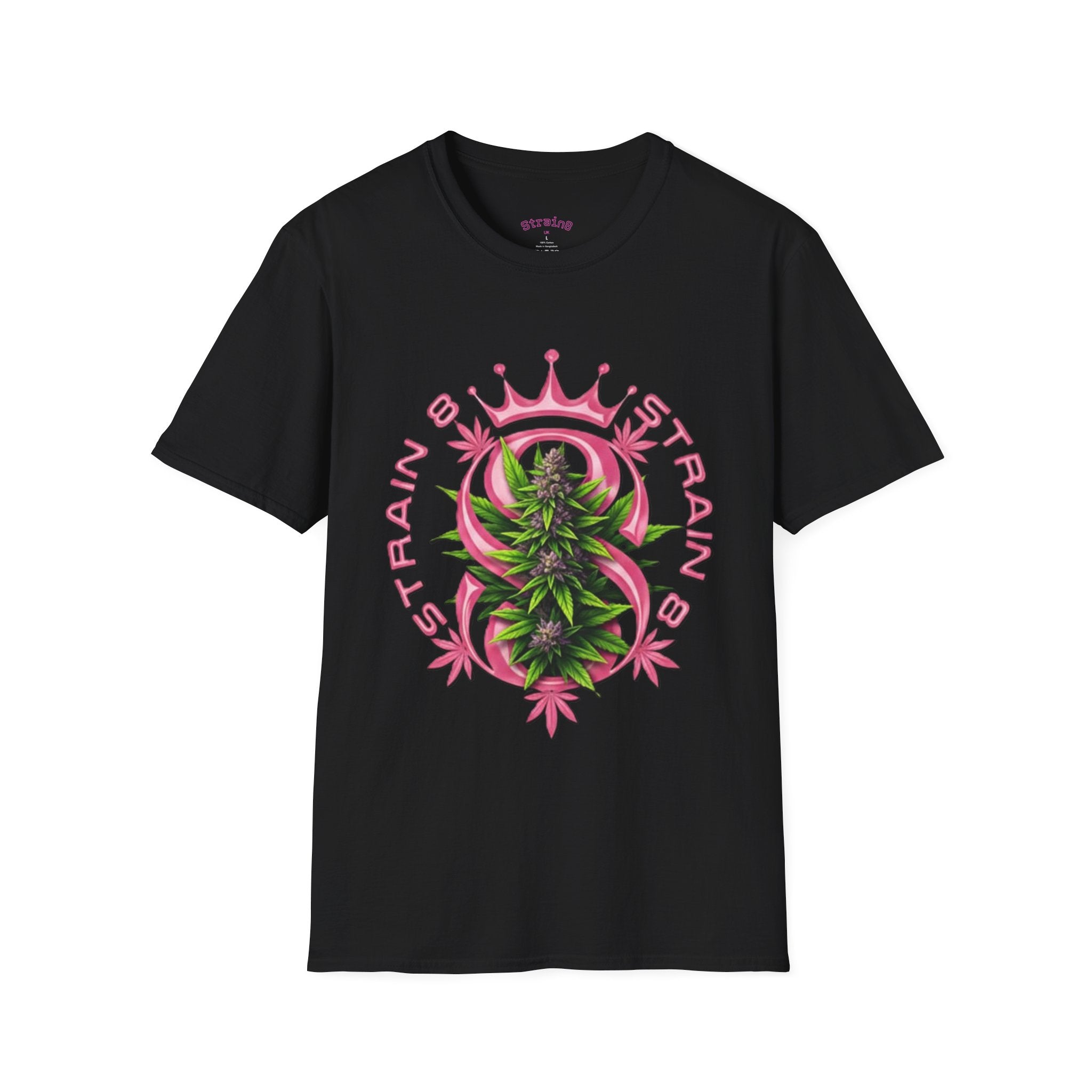 Strain8-UK logo/mixed Cannabis Crown T-Shirt — Train & Treat Floral Weed Graphic Tee