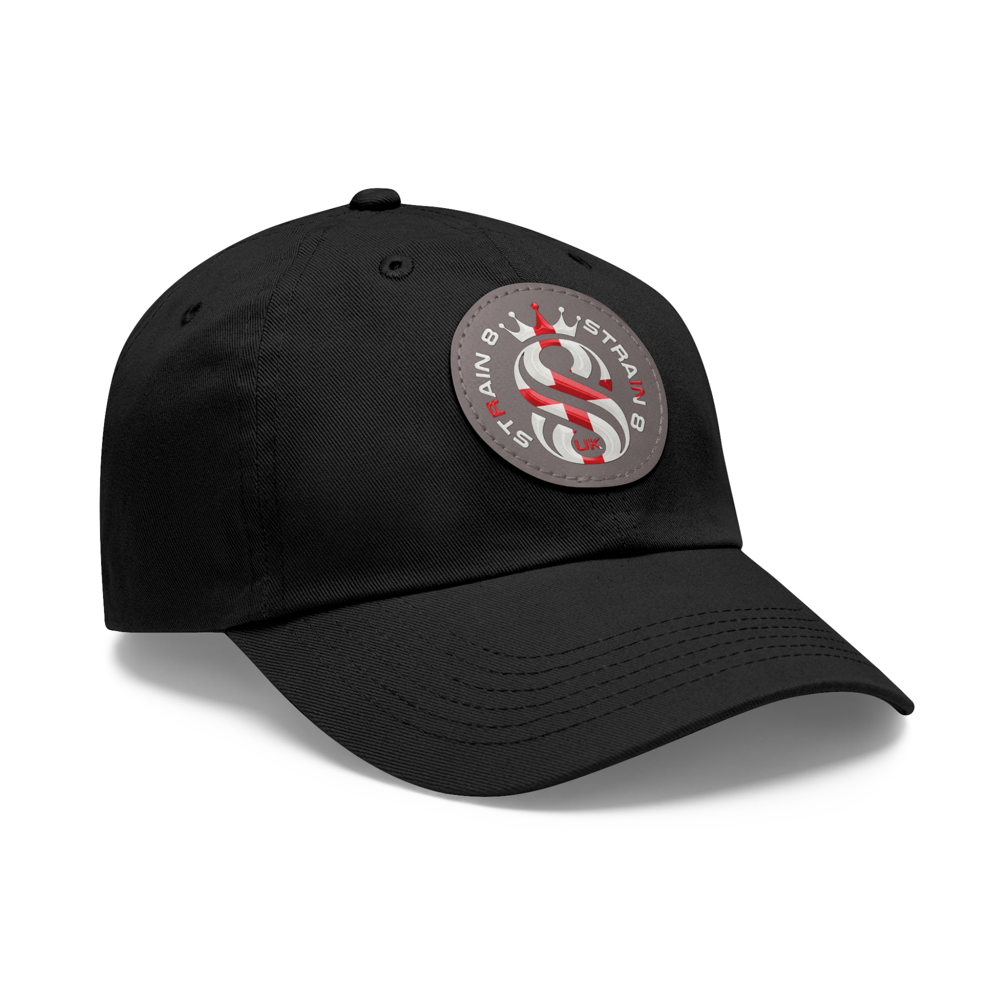 Leather Patch Dad Hat — Round Strain8-UK Cap for Casual Streetwear