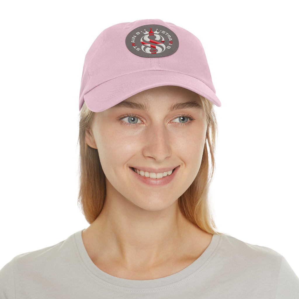 Leather Patch Dad Hat — Round Strain8-UK Cap for Casual Streetwear