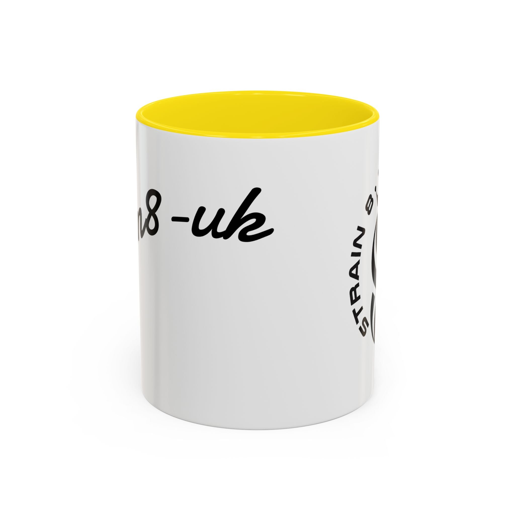 Strain 8 UK Logo Accent Coffee Mug — Crowned S8 Black & White
