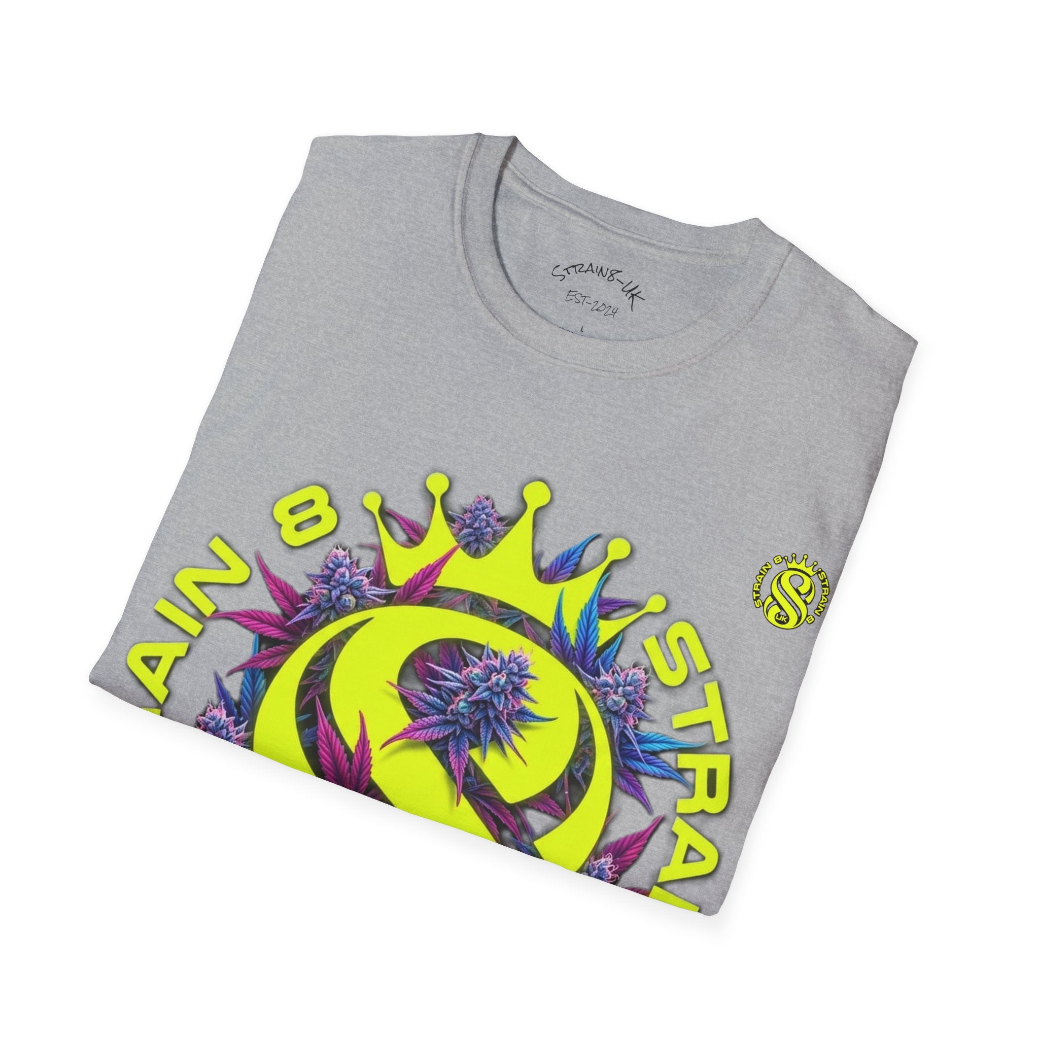 Strain8-UK  T-Shirt — 'Strain8-UK' Crown Cannabis Design with flower T shirt
