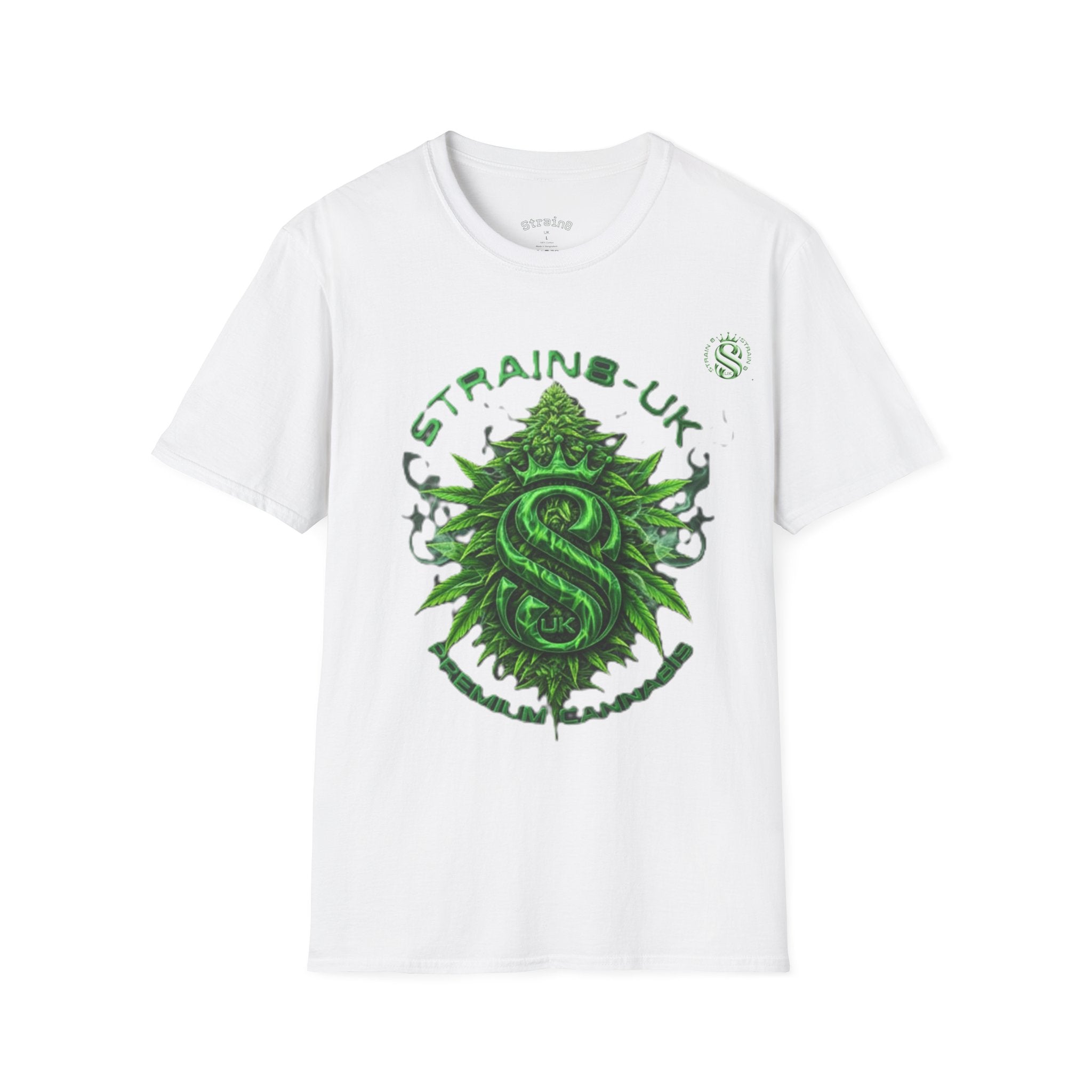 Strain8-UK logo/cannabis T-Shirt — Green Snake Crest 'STRAIN8-UK' Graphic Tee
