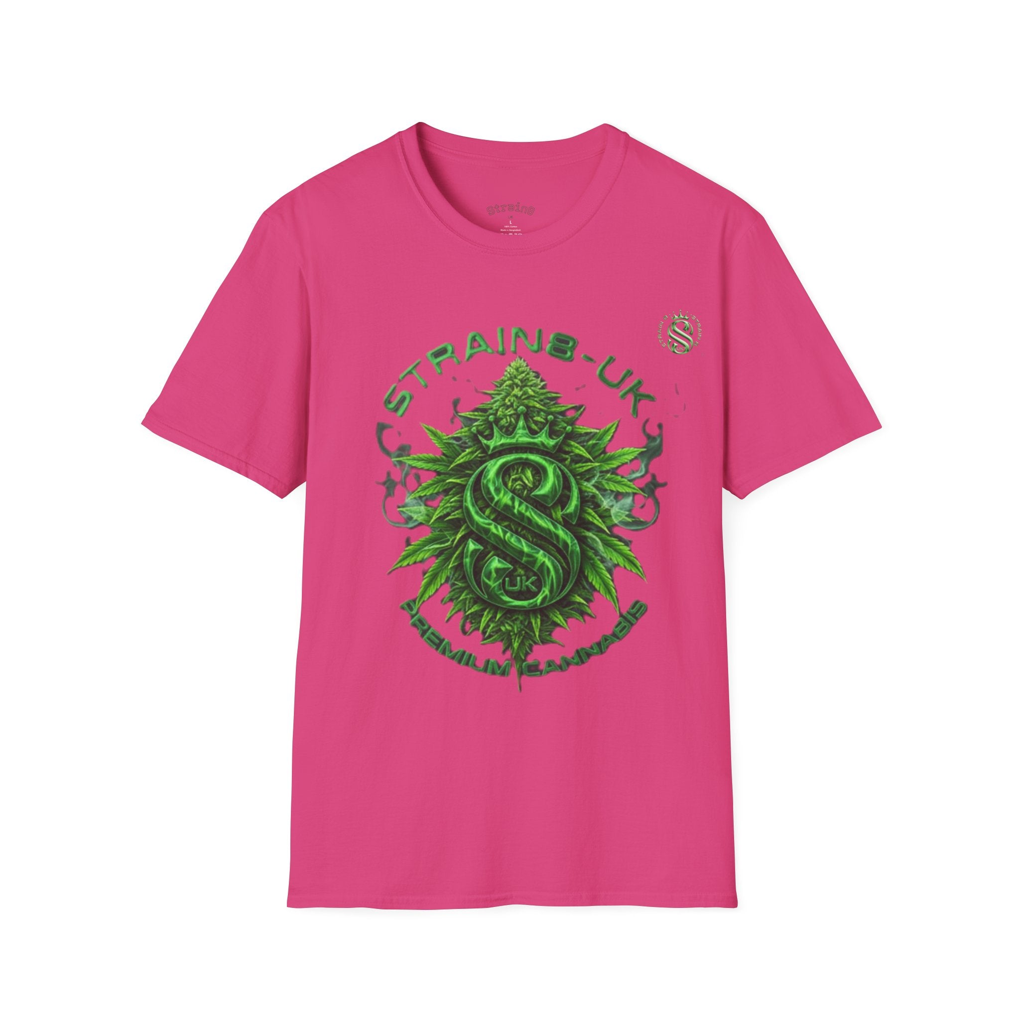 Strain8-UK logo/cannabis T-Shirt — Green Snake Crest 'STRAIN8-UK' Graphic Tee