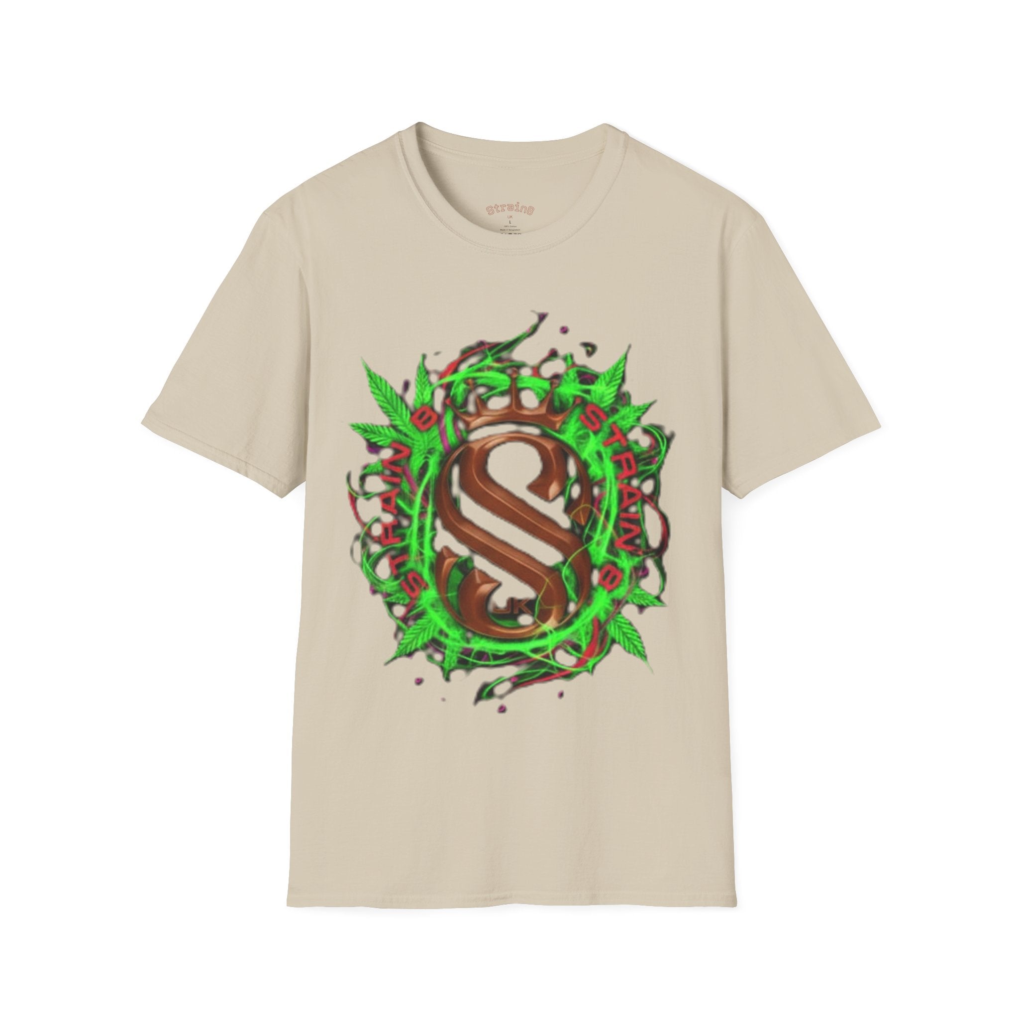 Strain8-UK Chocolate Brown Monogram T‑Shirt — Green Vines Rustic Letter S8 Graphic Tee
