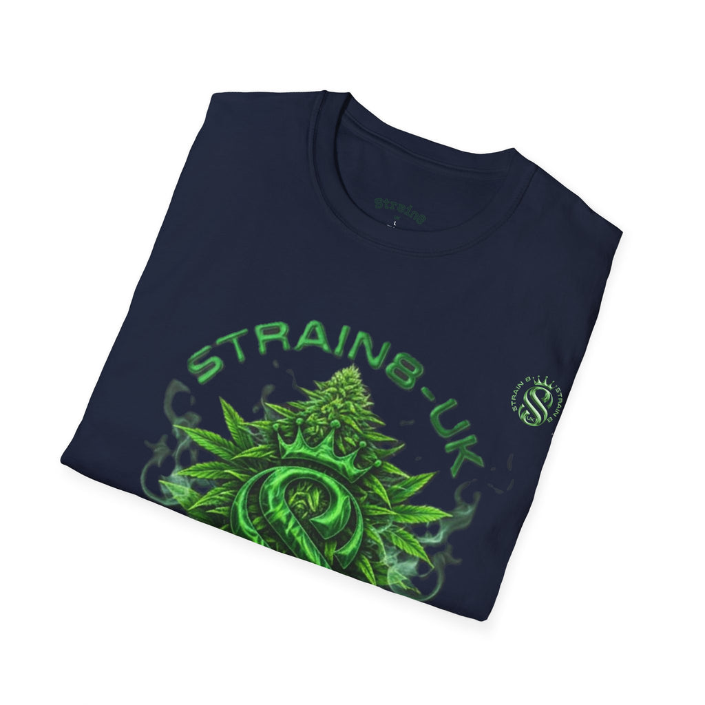 Strain8-UK logo/cannabis T-Shirt — Green Snake Crest 'STRAIN8-UK' Graphic Tee