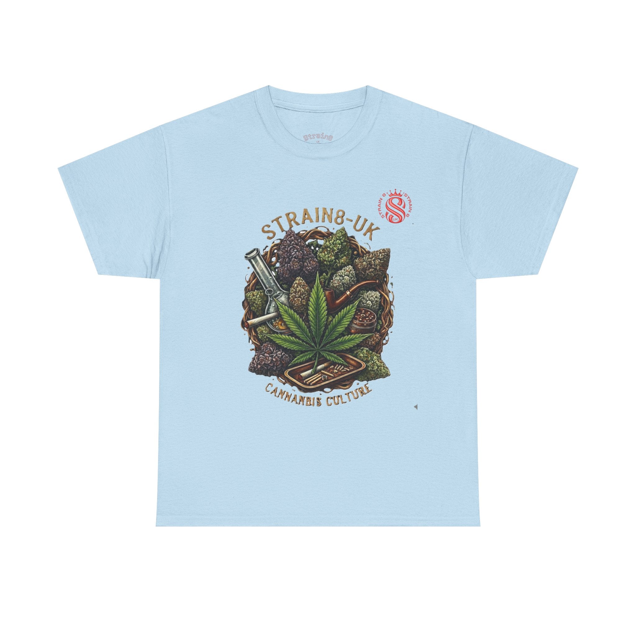 Strain8-UK Cannabis Culture T-Shirt — "Strain8-UK" Vintage Marijuana Leaf Graphic Tee
