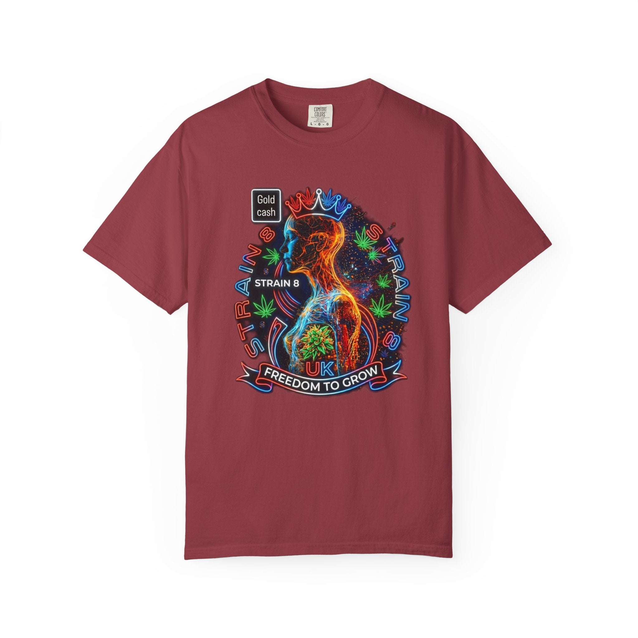 T-Shirt — Psychedelic Crowned Female Energy Glow, Freedom to Grow Graphic Tee (Strain8-UK)
