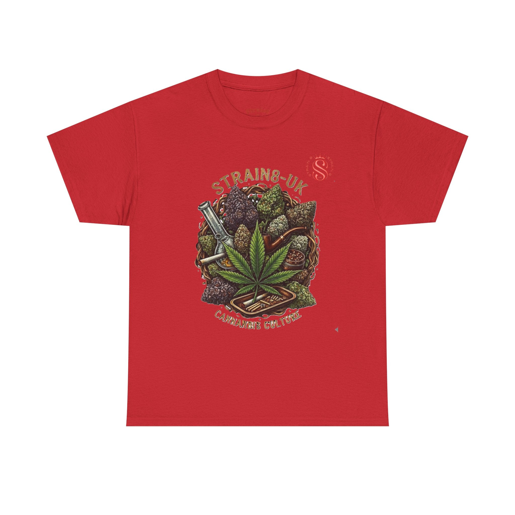 Strain8-UK Cannabis Culture T-Shirt — "Strain8-UK" Vintage Marijuana Leaf Graphic Tee