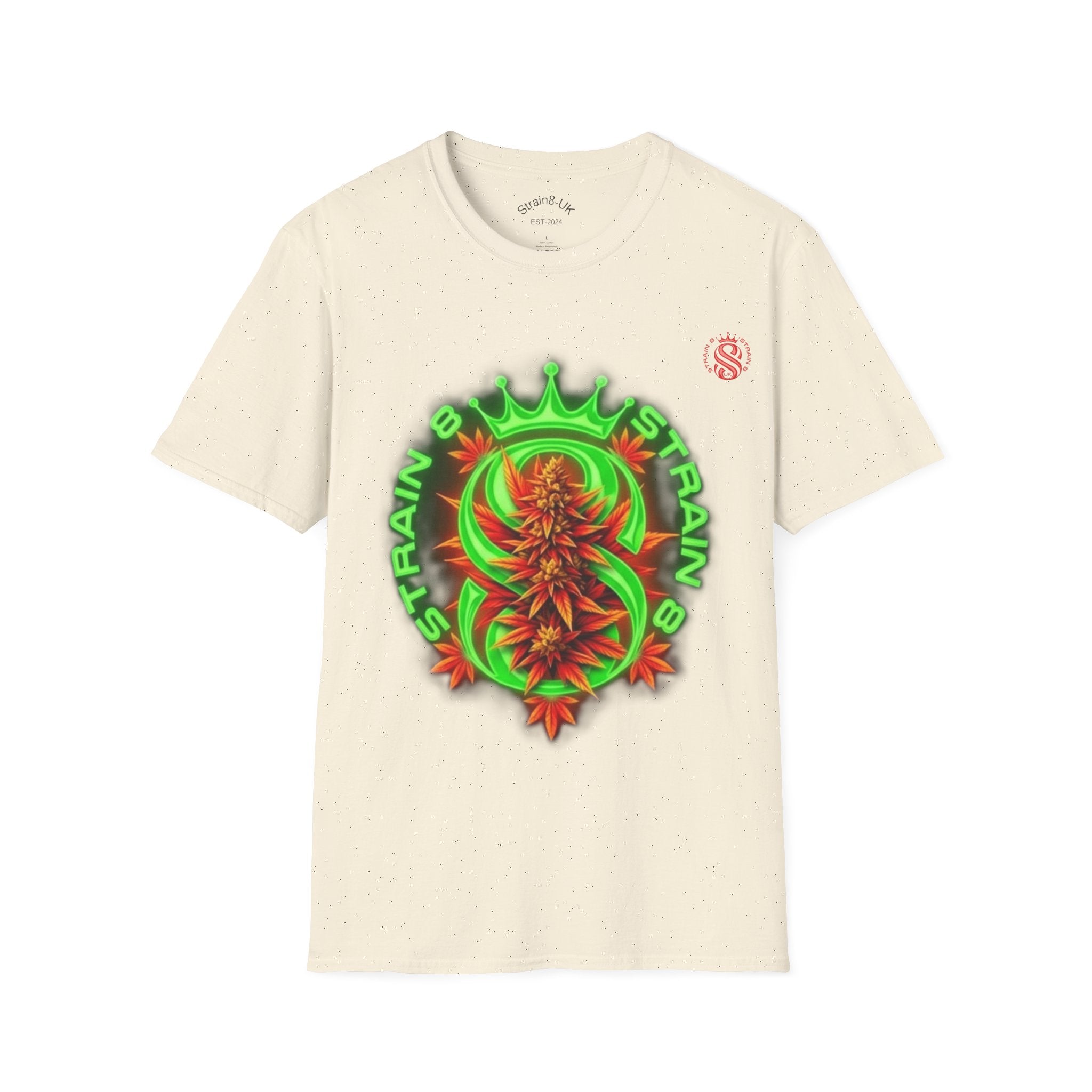 Strain8-UK Cannabis Crown Tee — Green & Red 'Strain8-UK' Graphic T-Shirt