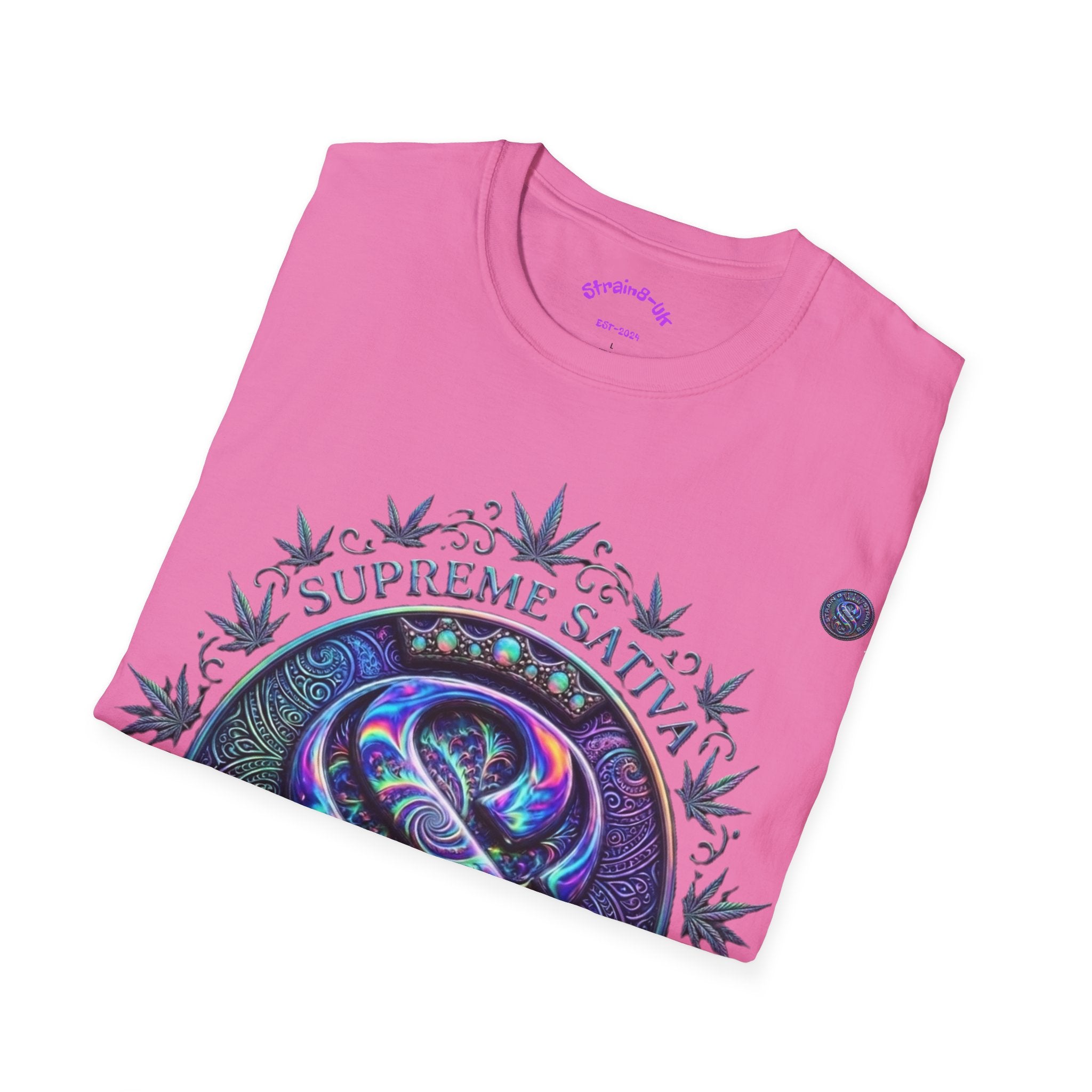 Strain8-UK Supreme Sativa Graphic T‑Shirt — "The Highest Grade" Psychedelic Logo Tee