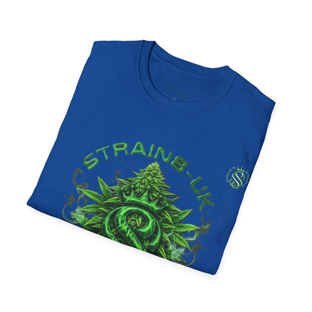 Strain8-UK logo/cannabis T-Shirt — Green Snake Crest 'STRAIN8-UK' Graphic Tee