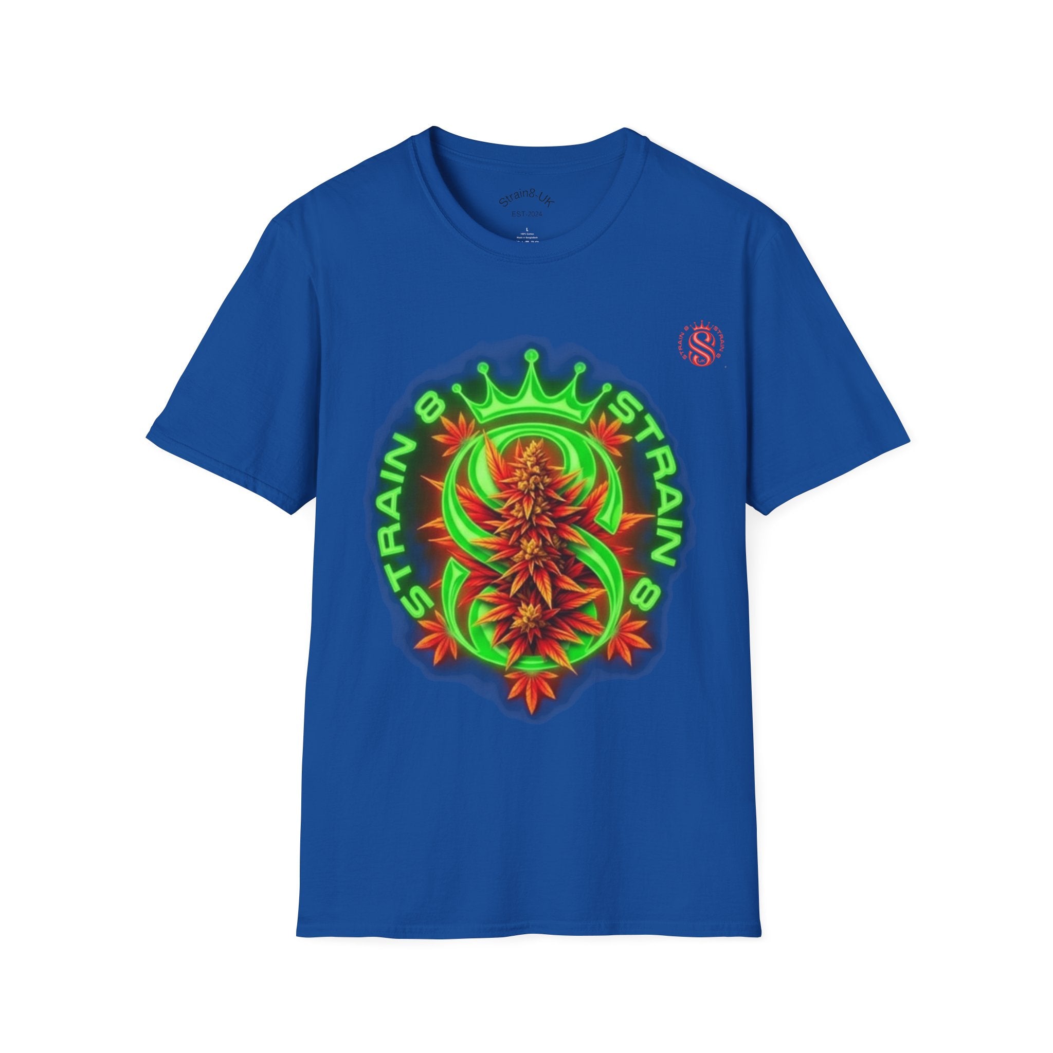 Strain8-UK Cannabis Crown Tee — Green & Red 'Strain8-UK' Graphic T-Shirt