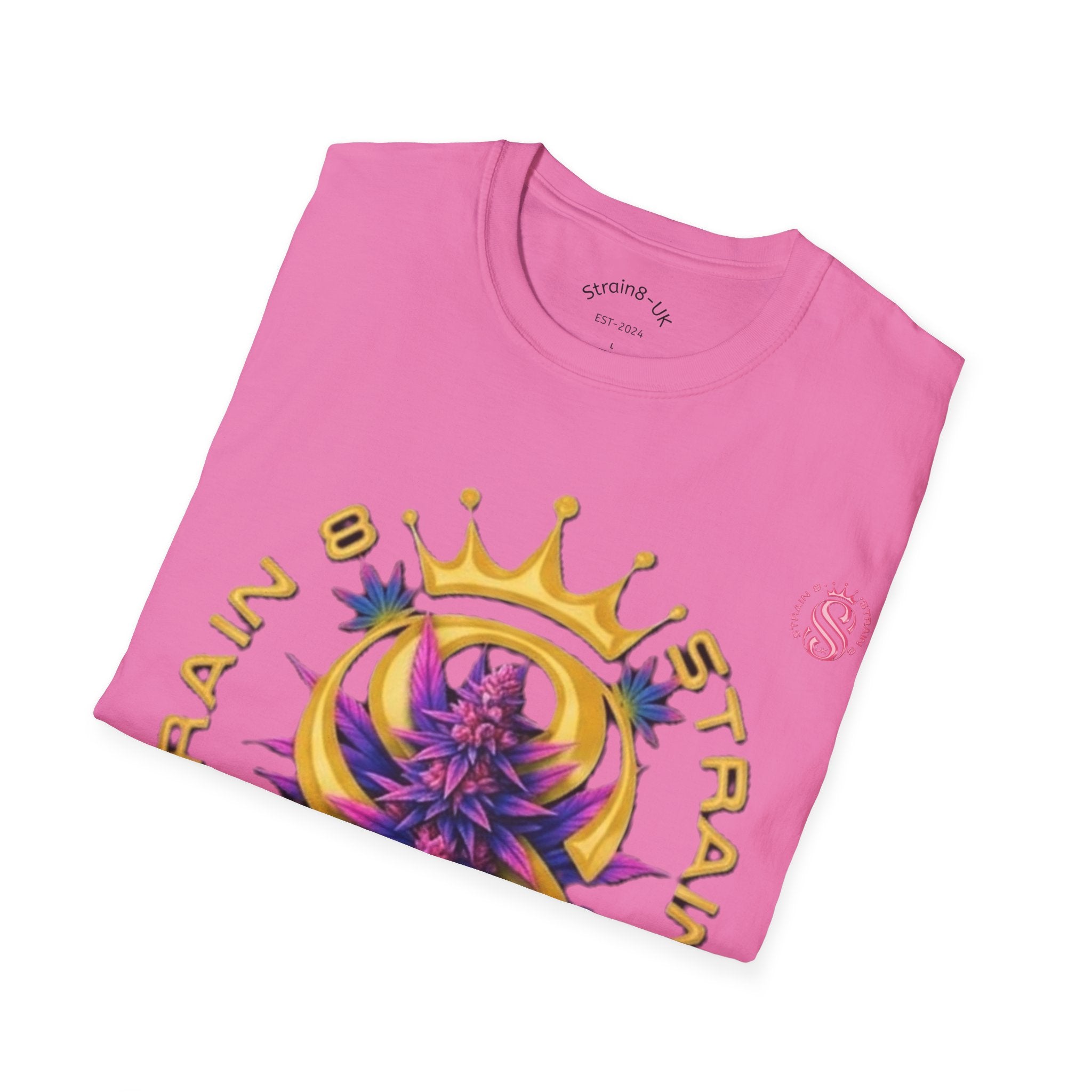 Strain8-UK Crowned Purple Floral & Original Logo T-Shirt — Strain8-UK Graphic Tee