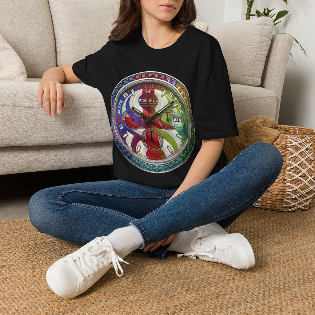 Rainbow Watch Face Graphic T‑Shirt —Strain8-UK Colourful Timepiece Dial Design