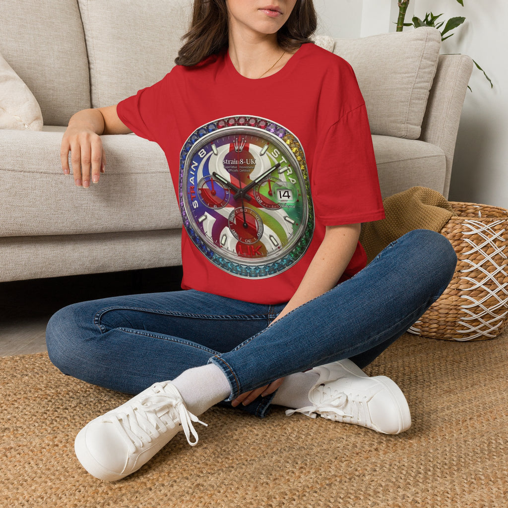 Rainbow Watch Face Graphic T‑Shirt —Strain8-UK Colourful Timepiece Dial Design