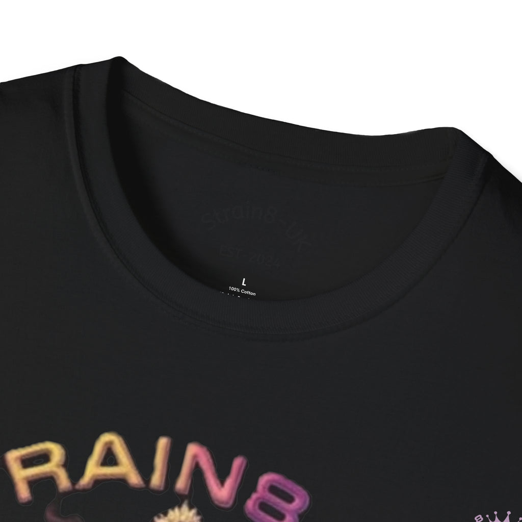 Strain8-UK T‑Shirt — Vibrant Psychedelic Leaf&Logo ‘STRAIN8-UK’ Graphic Tee