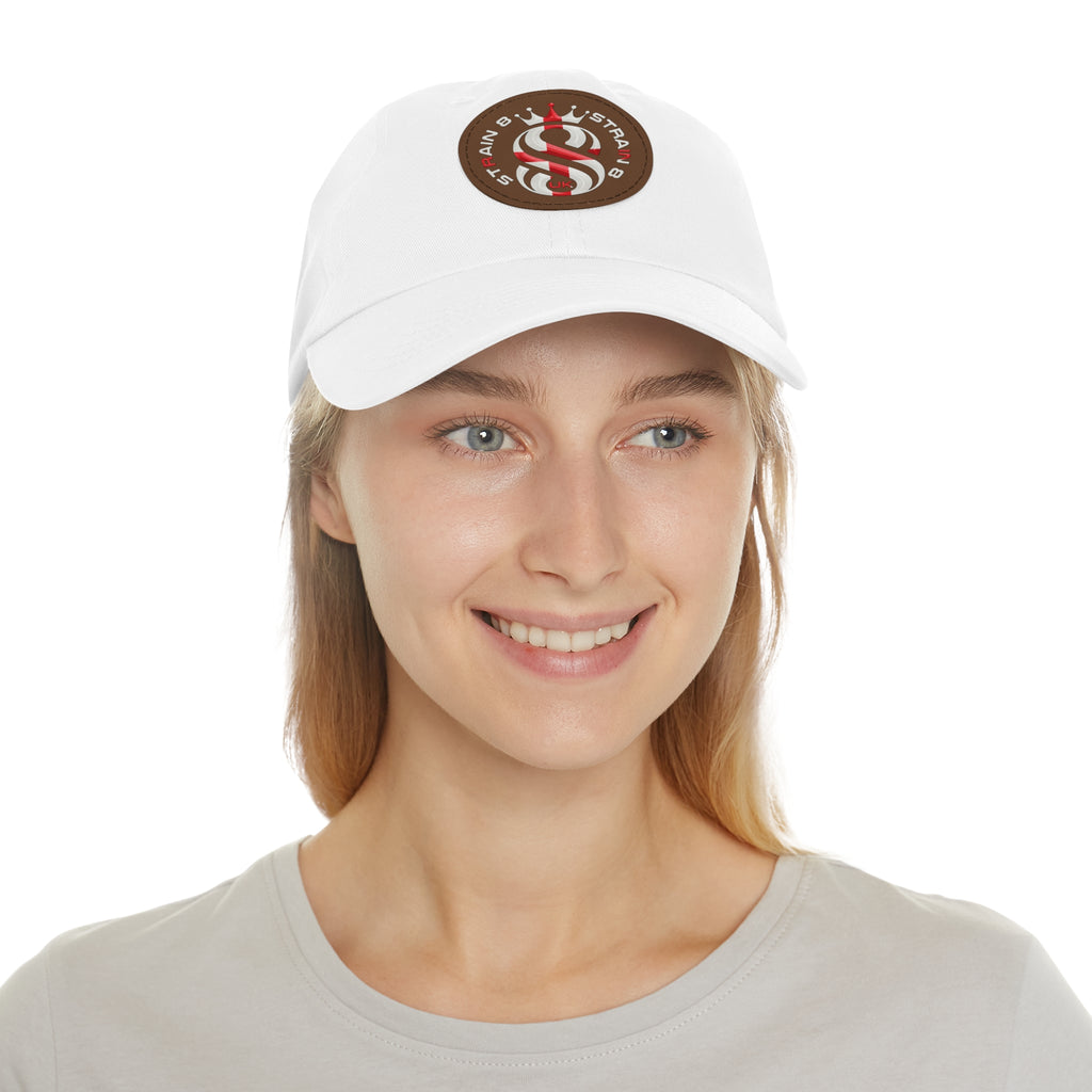 Leather Patch Dad Hat — Round Strain8-UK Cap for Casual Streetwear