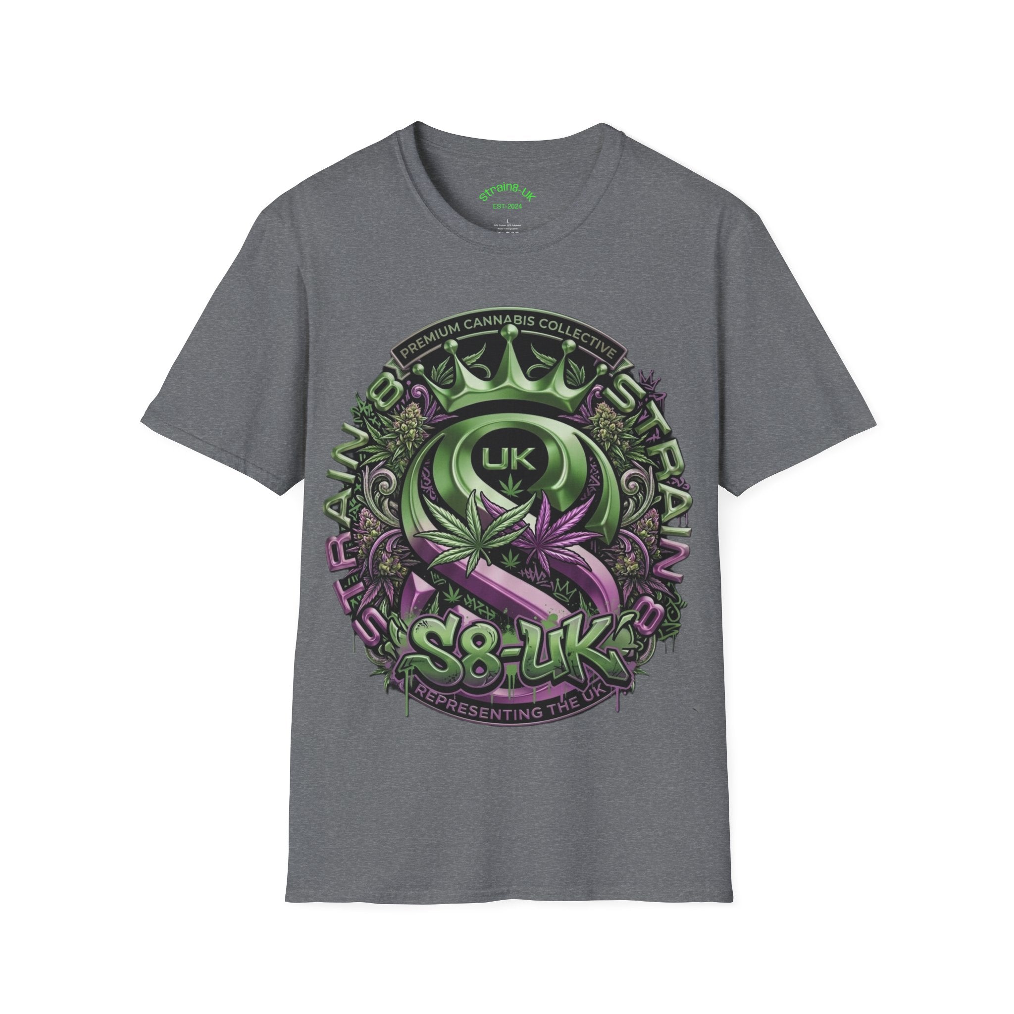 Strain8-UK Cannabis Crown Graffiti T-Shirt — S8-UK Green & Purple Streetwear