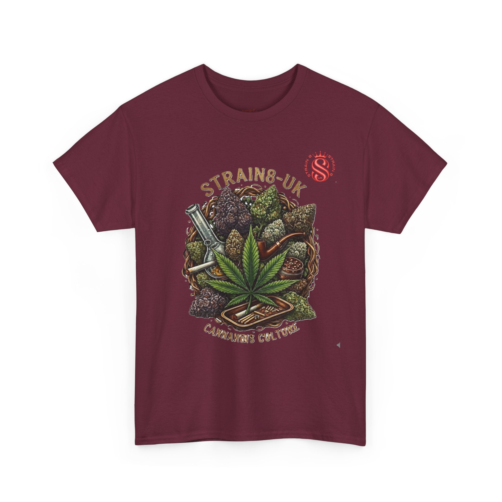 Strain8-UK Cannabis Culture T-Shirt — "Strain8-UK" Vintage Marijuana Leaf Graphic Tee