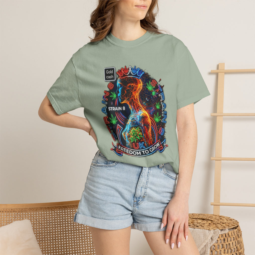 T-Shirt — Psychedelic Crowned Female Energy Glow, Freedom to Grow Graphic Tee (Strain8-UK)