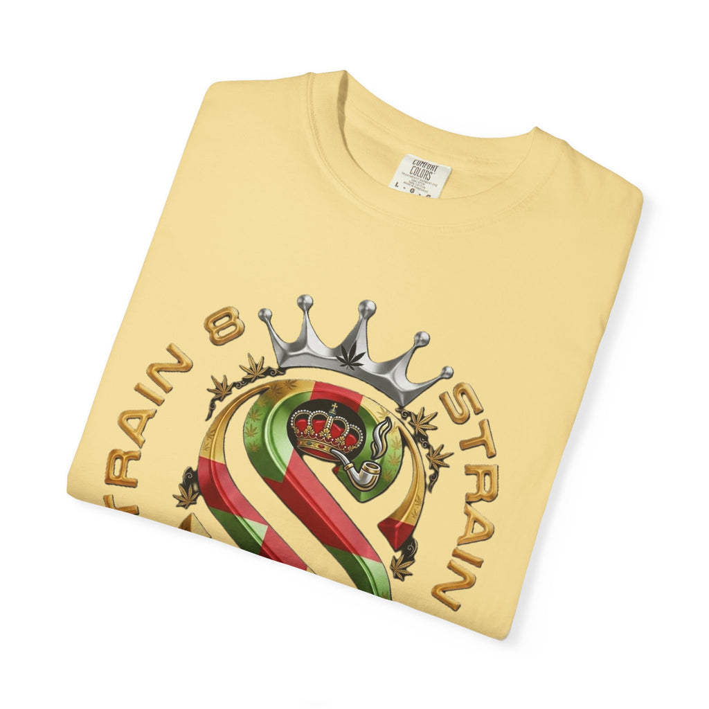 Strain8-UK Crown Logo T-Shirt — St George Cross Mixed With Spanish Flahg-Inspired Graphic Tee