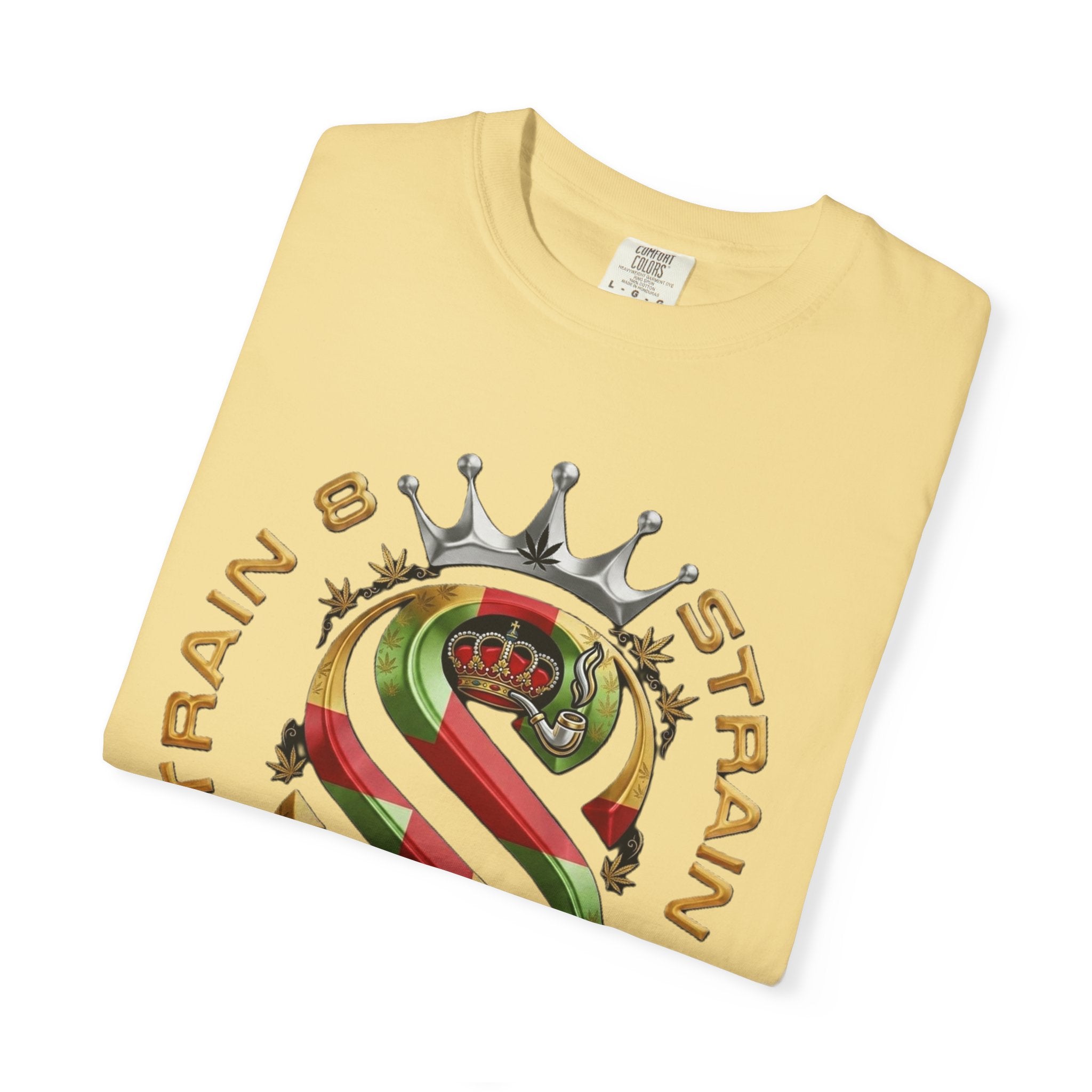 Strain8-UK Crown Logo T-Shirt — St George Cross Mixed With Spanish Flahg-Inspired Graphic Tee