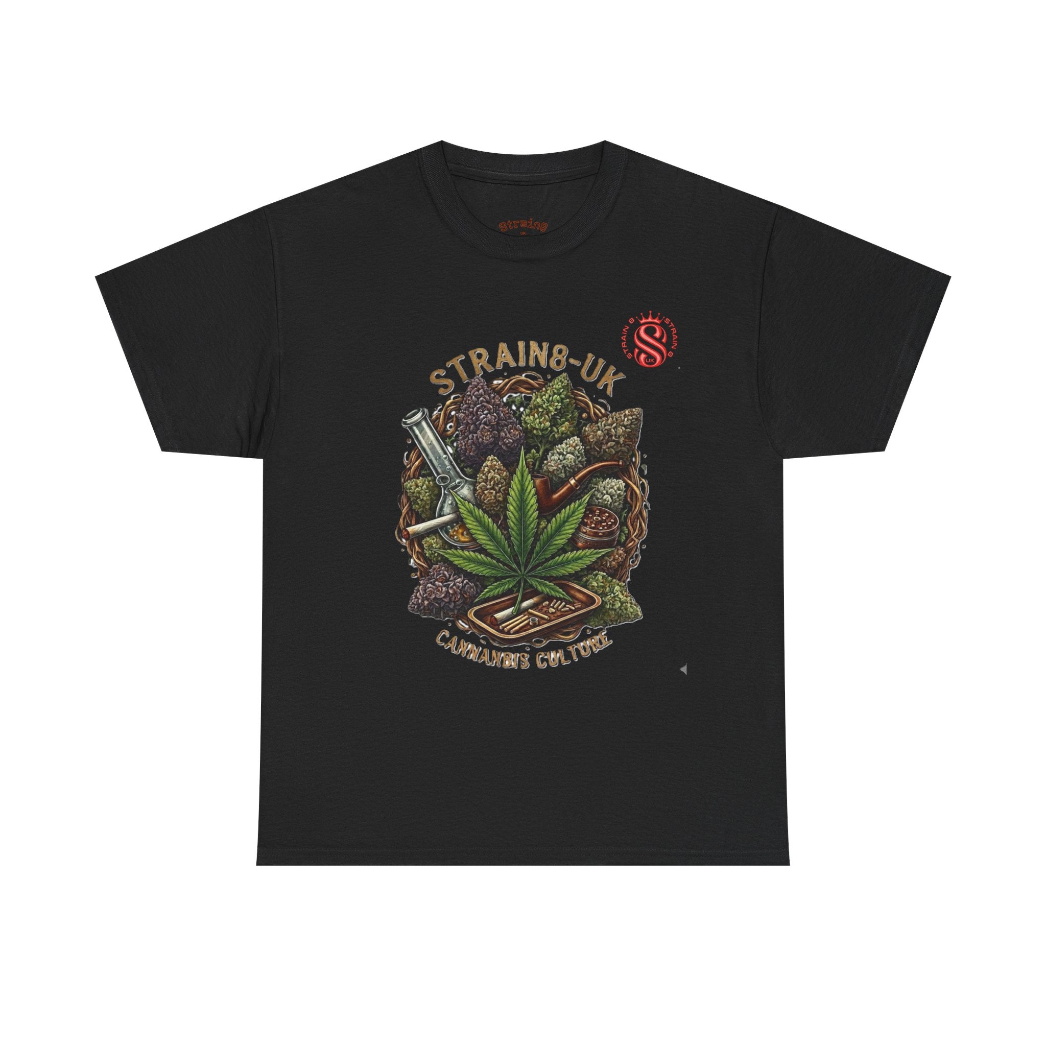 Strain8-UK Cannabis Culture T-Shirt — "Strain8-UK" Vintage Marijuana Leaf Graphic Tee