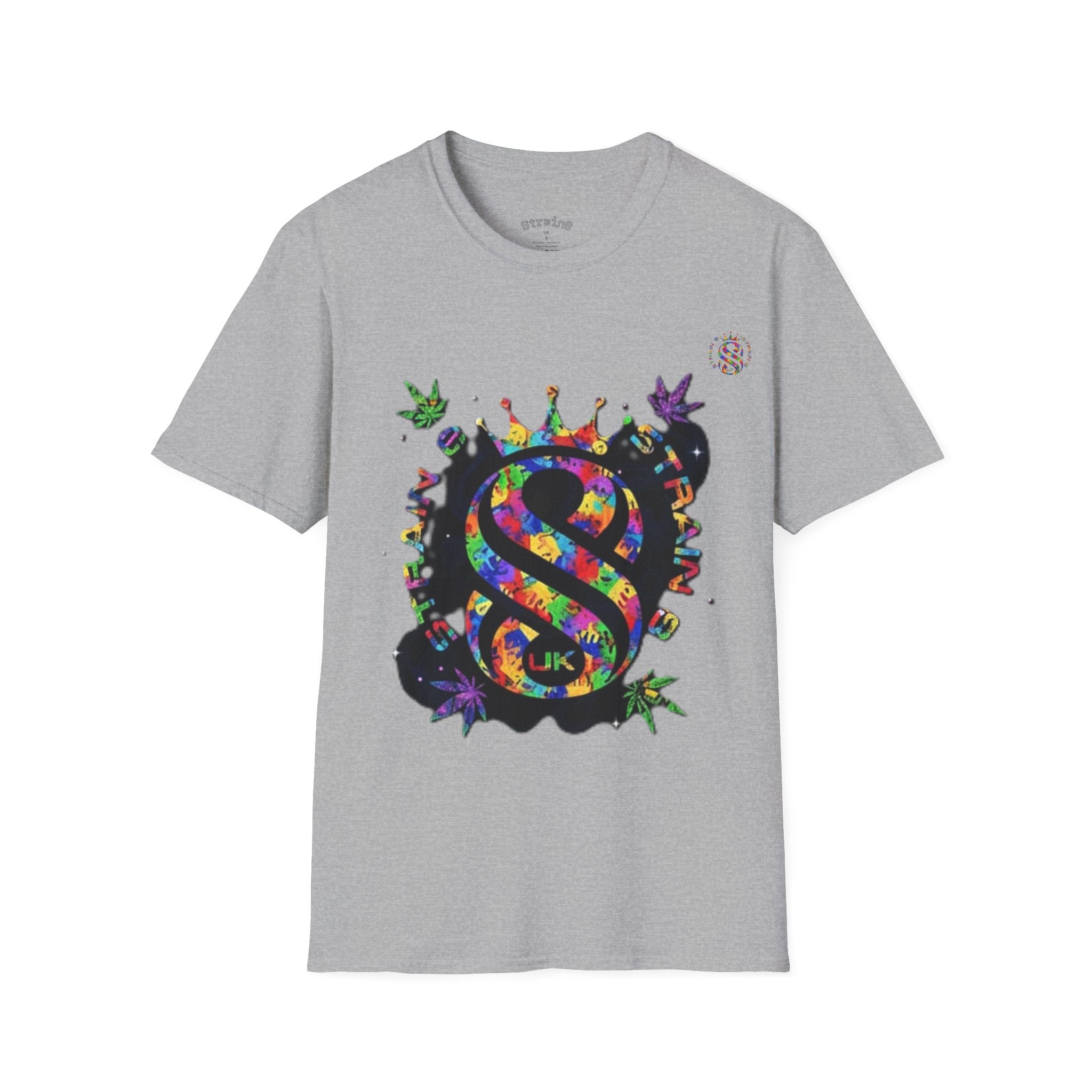 Strain8-UK Psychedelic Crown S8 Logo T-Shirt — Colorful Abstract Graphic Tee