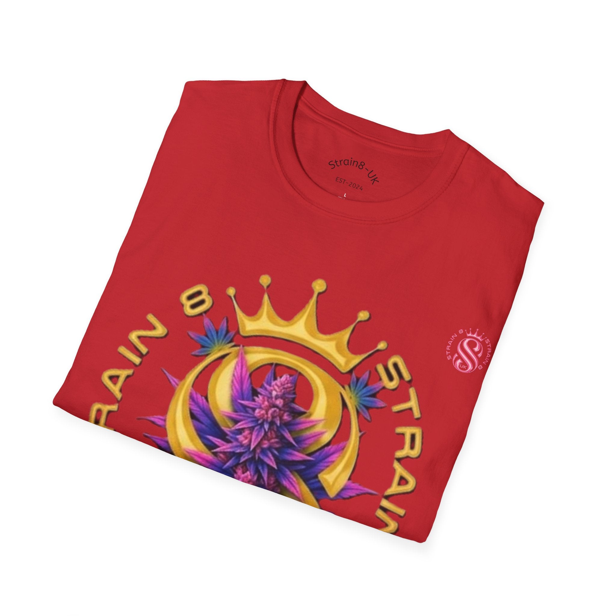 Strain8-UK Crowned Purple Floral & Original Logo T-Shirt — Strain8-UK Graphic Tee